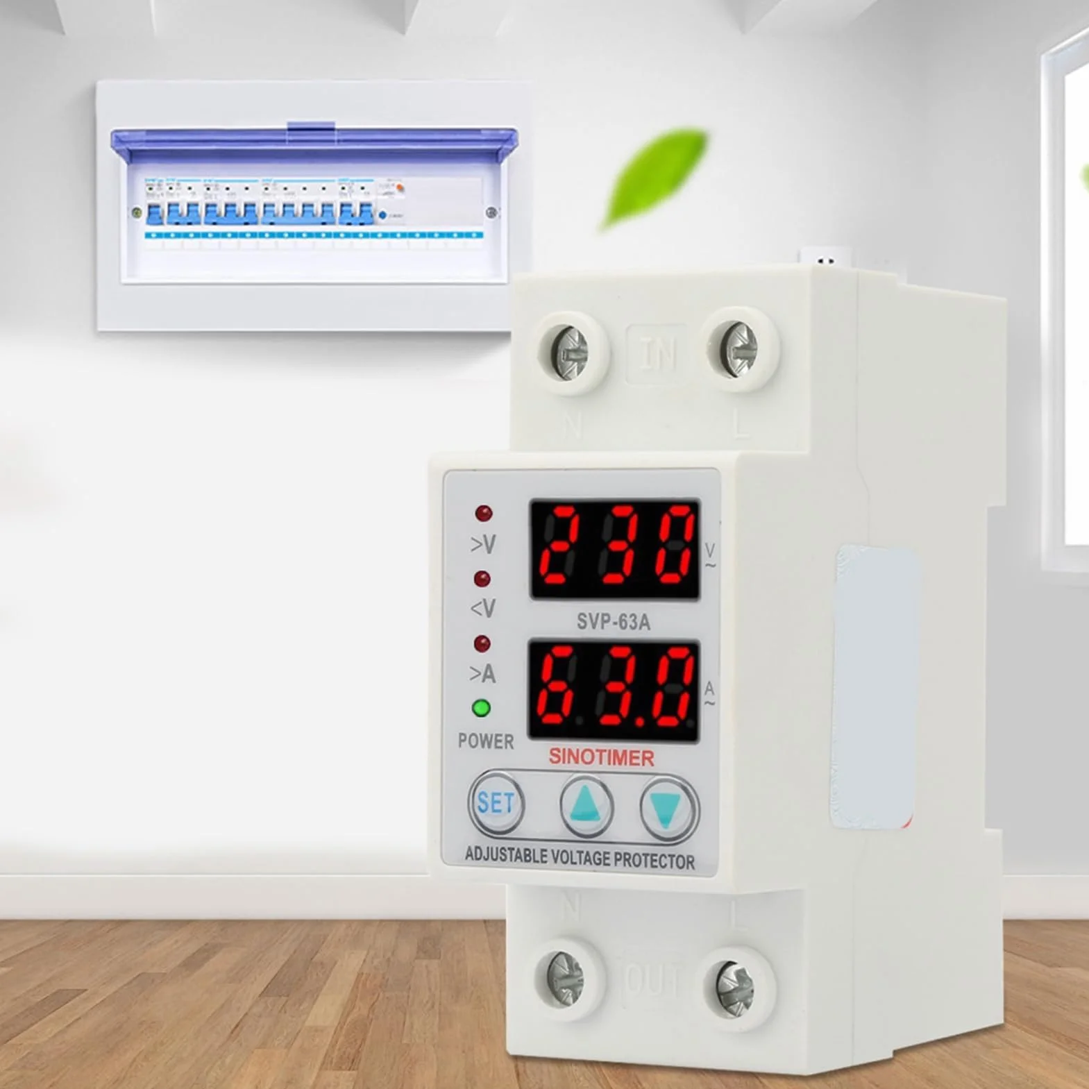 AC230V 63A Protezione Corrente di Tensione per Dispositivo di Protezione Sovratensione/Sottotensione Doppio Display a LED Protezione Monofase a Bassa Tensione Installazione su Guida DIN