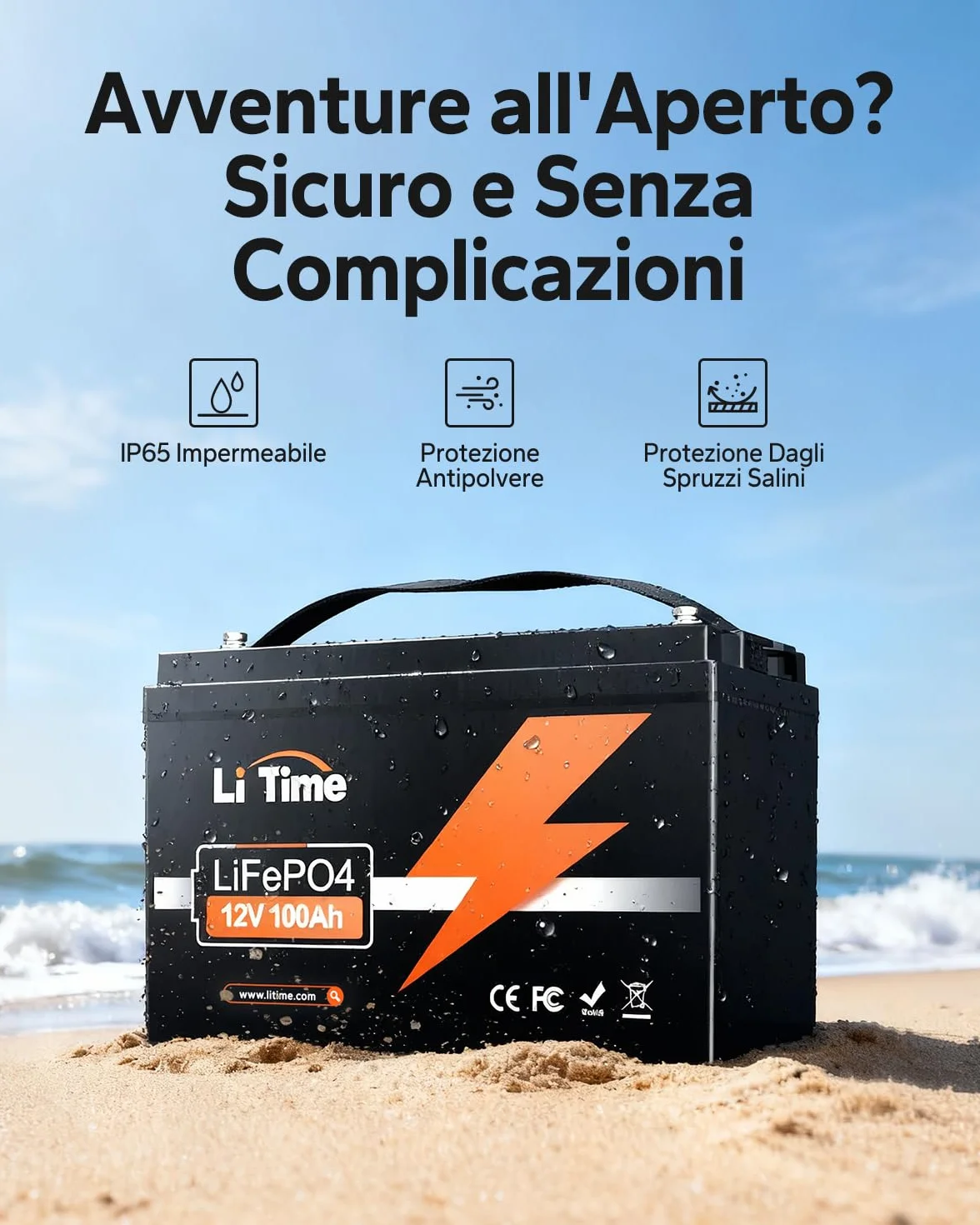 LiTime Batteria al Litio 12V 100Ah per Camper, Batteria LiFePO4 12V con Celle di Classe EV, Max 15000 Cicli, Energia 1280Wh, Adatta per Furgone Camperizzato, Impianti Solari, Barche, Fuori Rete