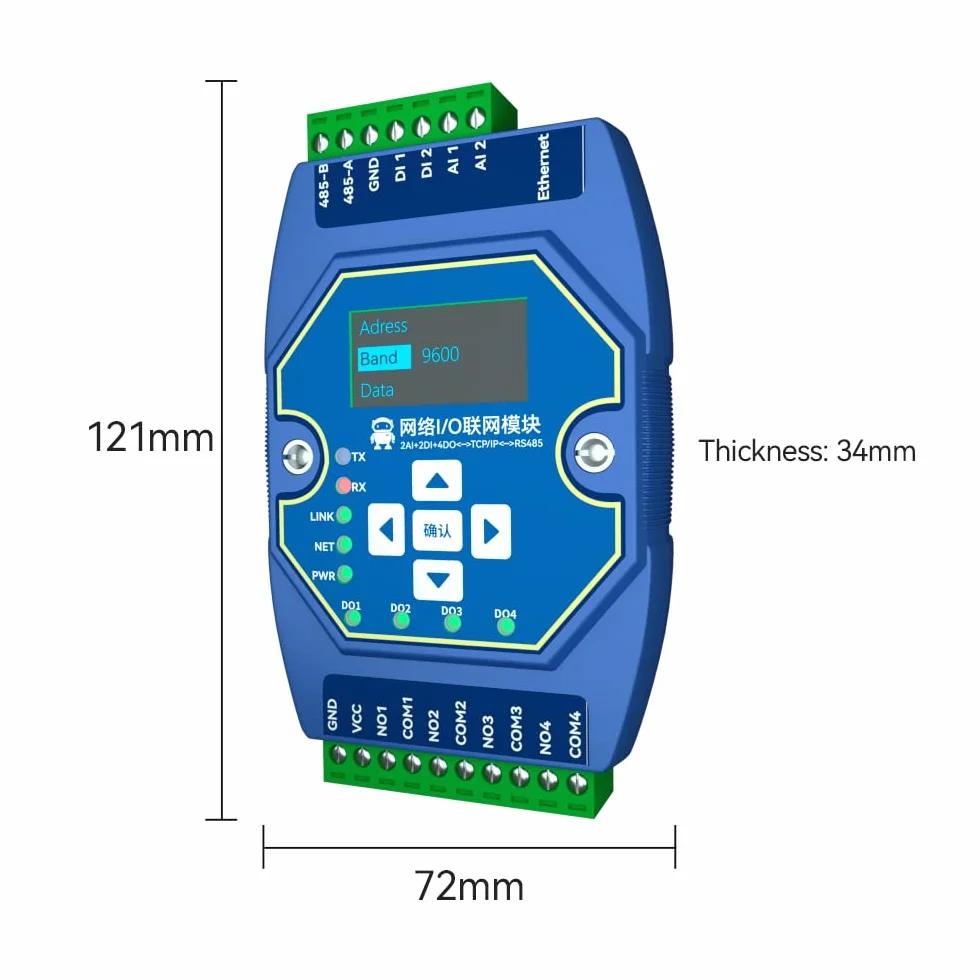 Ethernet I/O Modulo RS485 RJ45 2DI+2AI+4DO ME31-AAAX2240 Supporto Modbus RTU Modbus Gateway, multi IP