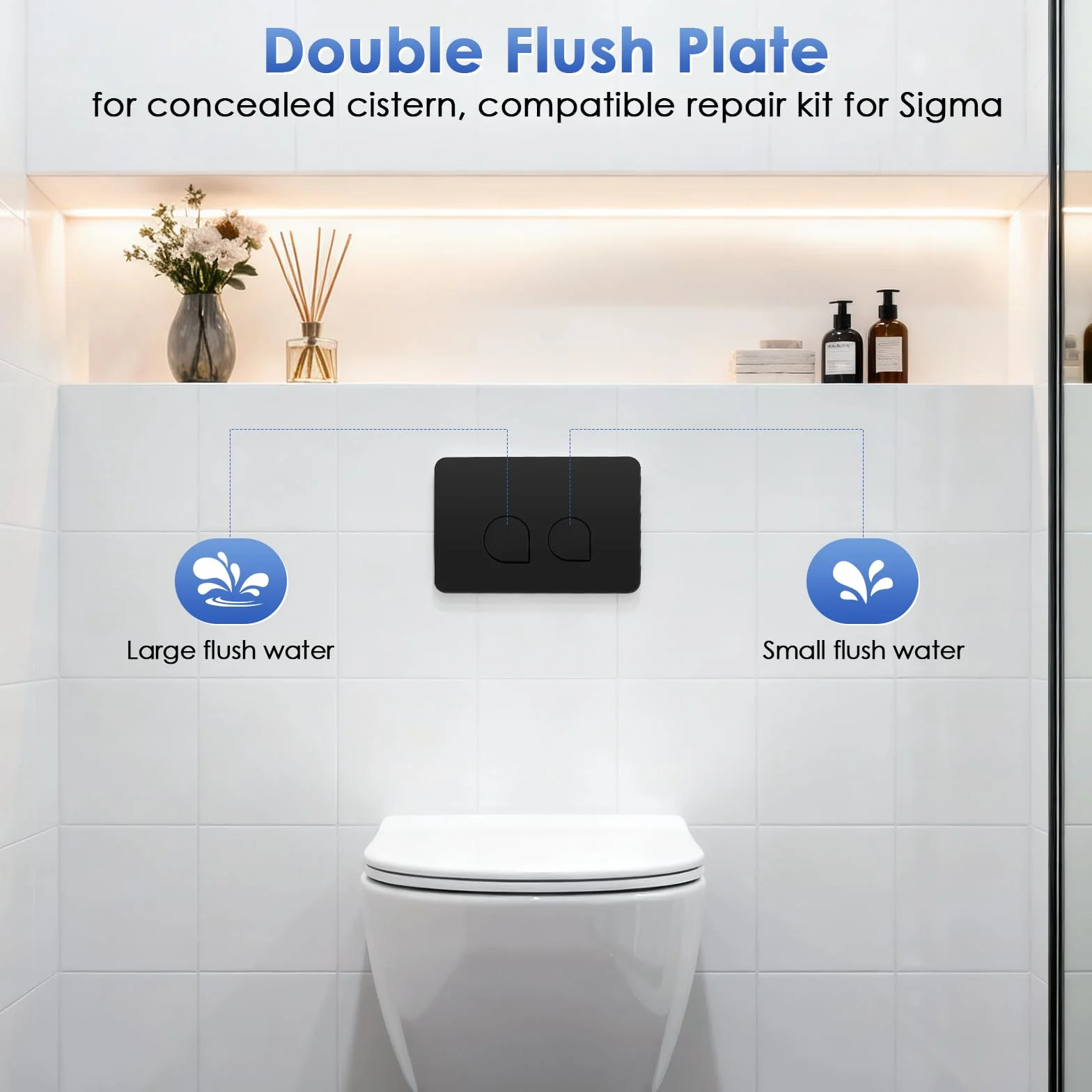 Placca di Comando WC Geberit Sigma 01 10 20 21 30 50 60 UP300 UP320 Pannello Frontale Doppio Scarico 245×164 mm Nero