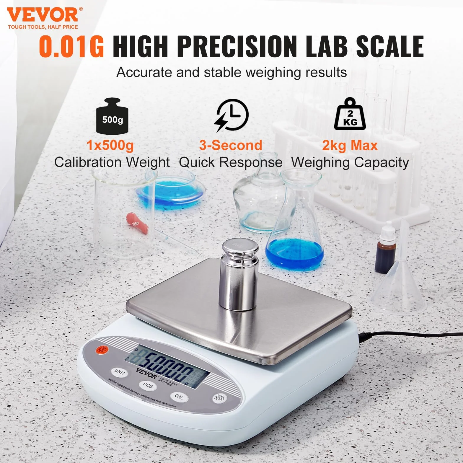 VEVOR Bilancia da Laboratorio Bilancia Analitica, Bilancia Analitica Digitale con Ampio Display LCD Vassoio in Acciaio Inossidabile, 13 Unità di Conversione Precisione di Visualizzazione 0,01 g