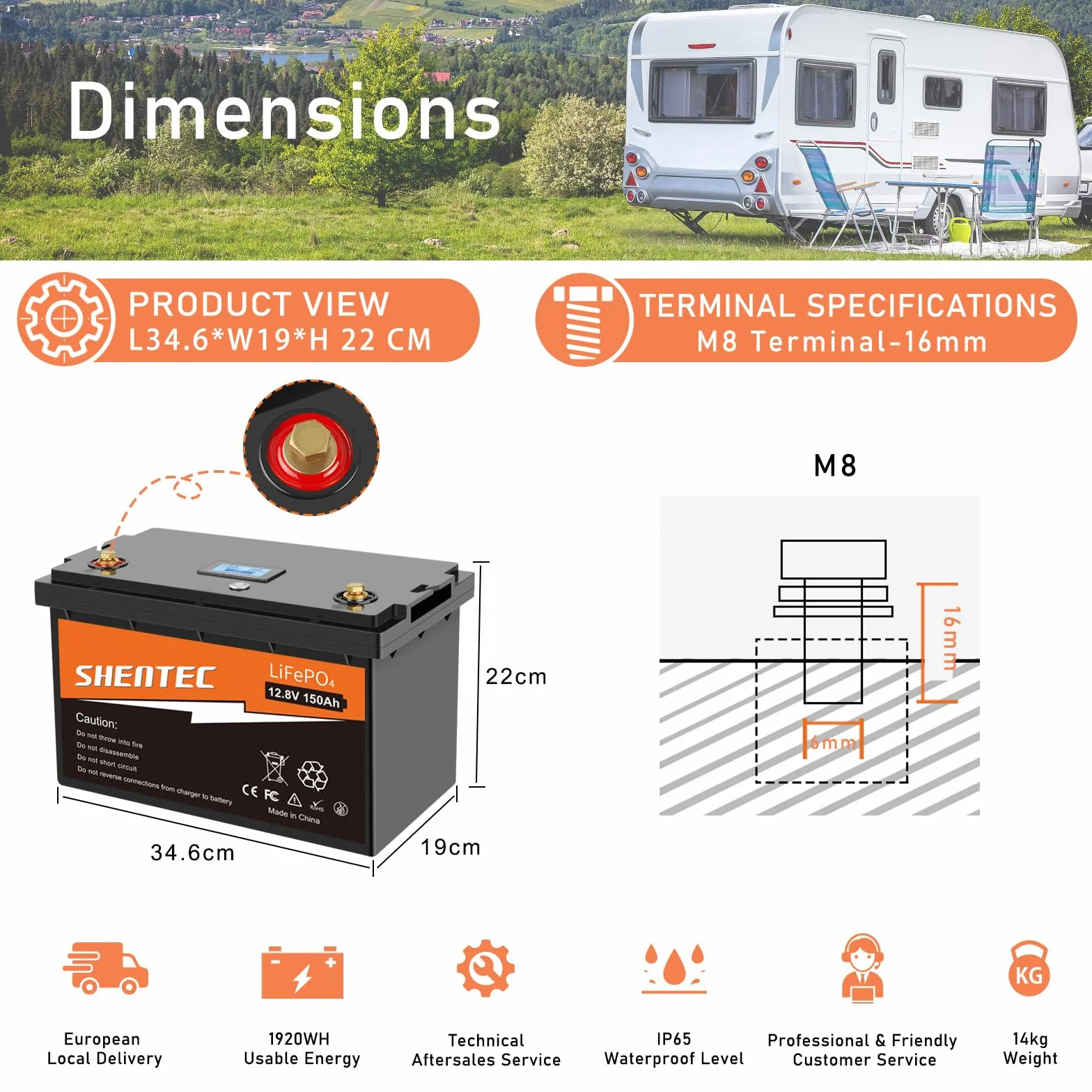 Shentec Lifepo4 150Ah Batteria auto LiFePO4 Batteria al litio a ciclo profondo da 150A BMS integrata, 6000+ cicli, per camper, rimorchio solare, barca e campeggio