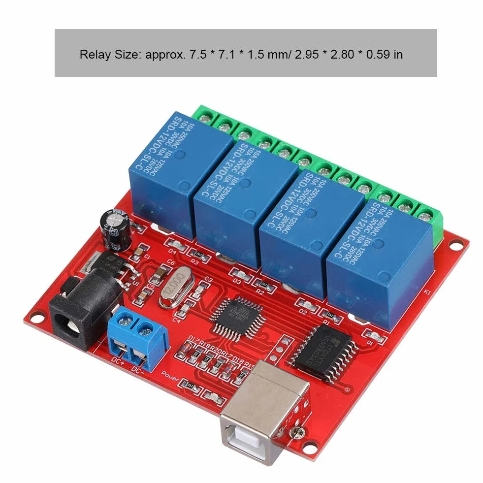 ASHATA Modulo Relè 12V DC a 4 Canali, Controller USB Smart Switch per Computer, Scheda di Espansione USB per PC