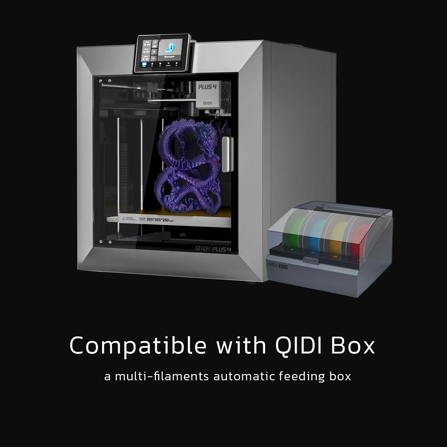 QIDI PLUS4 Stampante 3D, stampa ad alta velocità fino a 600 mm/s,riscaldamento della camera a 65℃, estrusore diretto a 370℃ con ugello integrato,supporto per filamenti PPS-CF, 305 * 305 * 280mm
