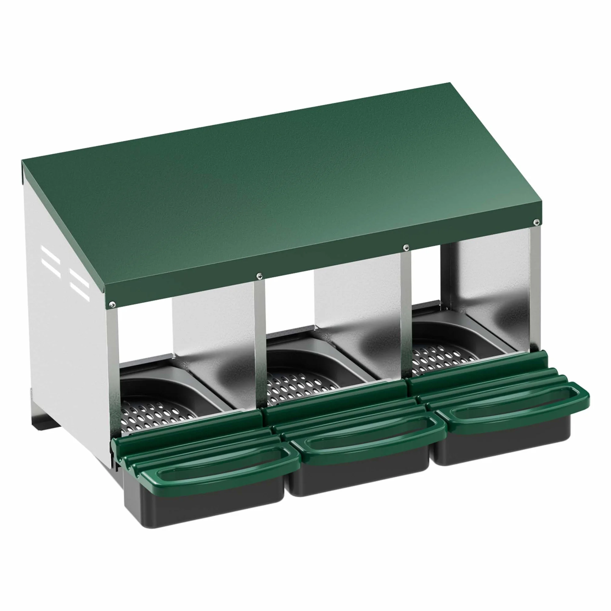 Fudajo Nido triplo per galline ovaiole con vassoio di raccolta 81 x 52 x 48 cm, 3 nidi per uova di gallina, con fori di ventilazione, in plastica, montaggio a parete
