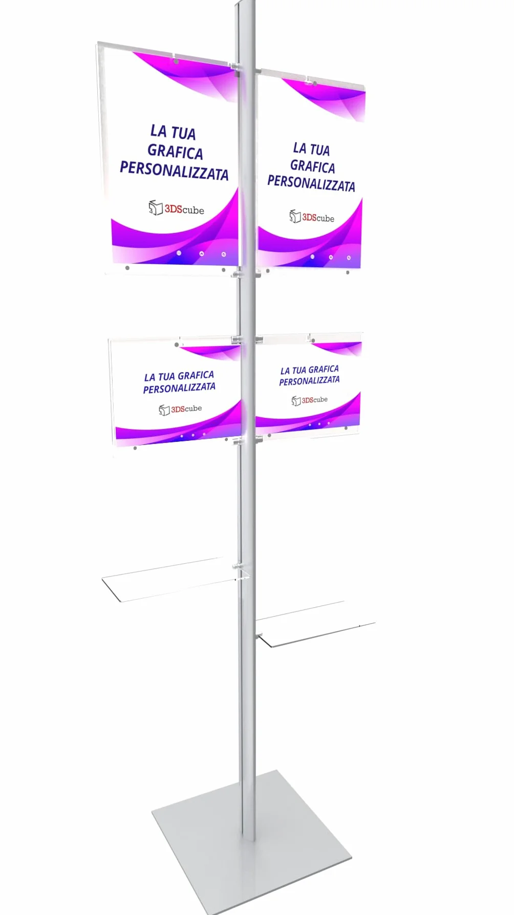 Espositore autoportante luminoso Flow-Foil, supporto da pavimento componibile con cartelle led in plexiglass, per informazioni, pubblicità, segnaletica per attività, stand fieristici, eventi, agenzie
