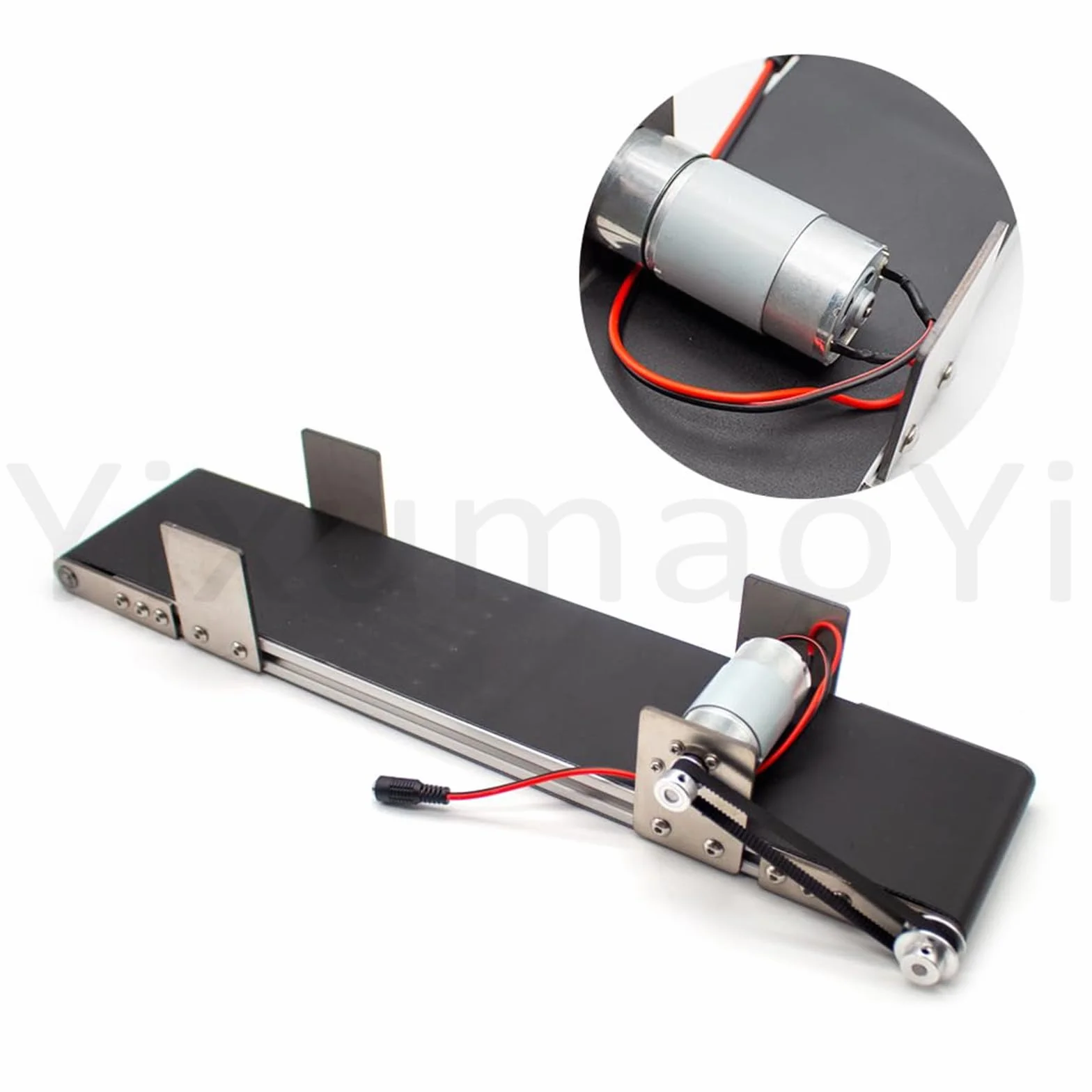 Generico Nastro Trasportatore Elettrico da Tavolo, Mini Trasportatore Automatico, Nastro Trasportatore Antistatico in PVC per la Produzione Automatizzata,Black-10x50cm