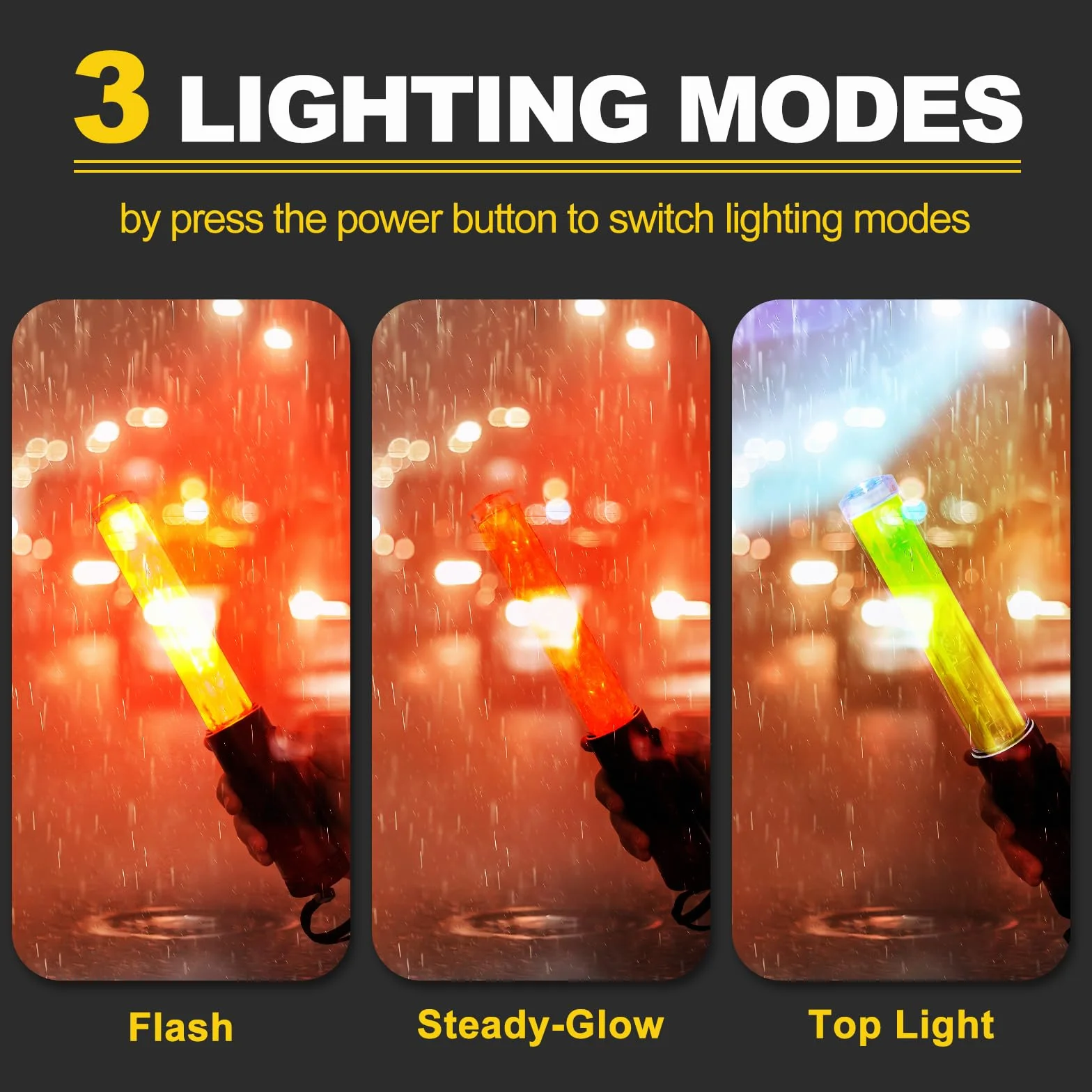 PATIKIL 4 Confezione 11 Pollice Bacchetta Segnaletica Traffico, Bacchetta Controllo Traffico Aereo Torcia LED con 3 Modalità Lampeggiante Clip Laterale Cinturino Polso Lanyard, Giallo