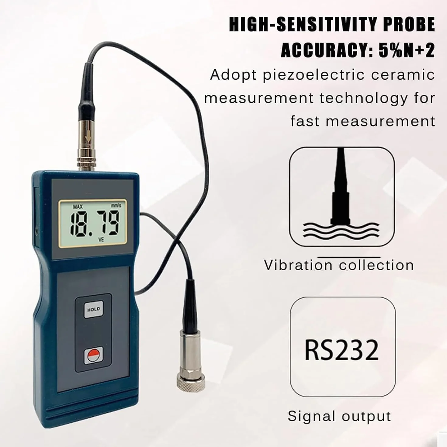 Vibrometro portatile, 0,01-199,9 Mm/s, precisione ± 5%, analizzatore di vibrazioni con sensore piezoelettrico per motori, motori HVAC e ventilatori