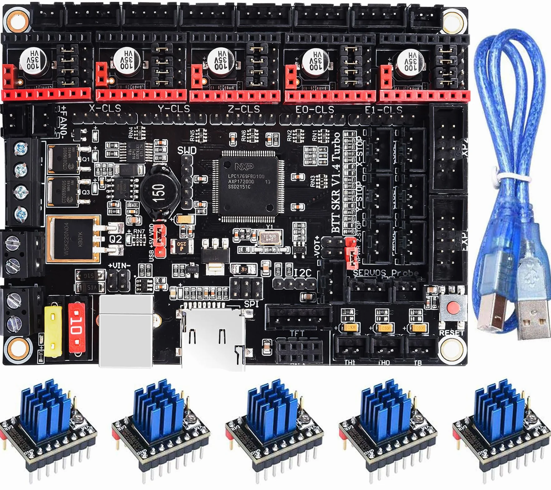 BIGTREETECH SKR V1.4 Turbo 32bit Controller Panel Board per Stampante 3D Compatibile con Supporto 12864LCD/TFT248825/TMC2208/Tmc2130 (con 5TMC2209)