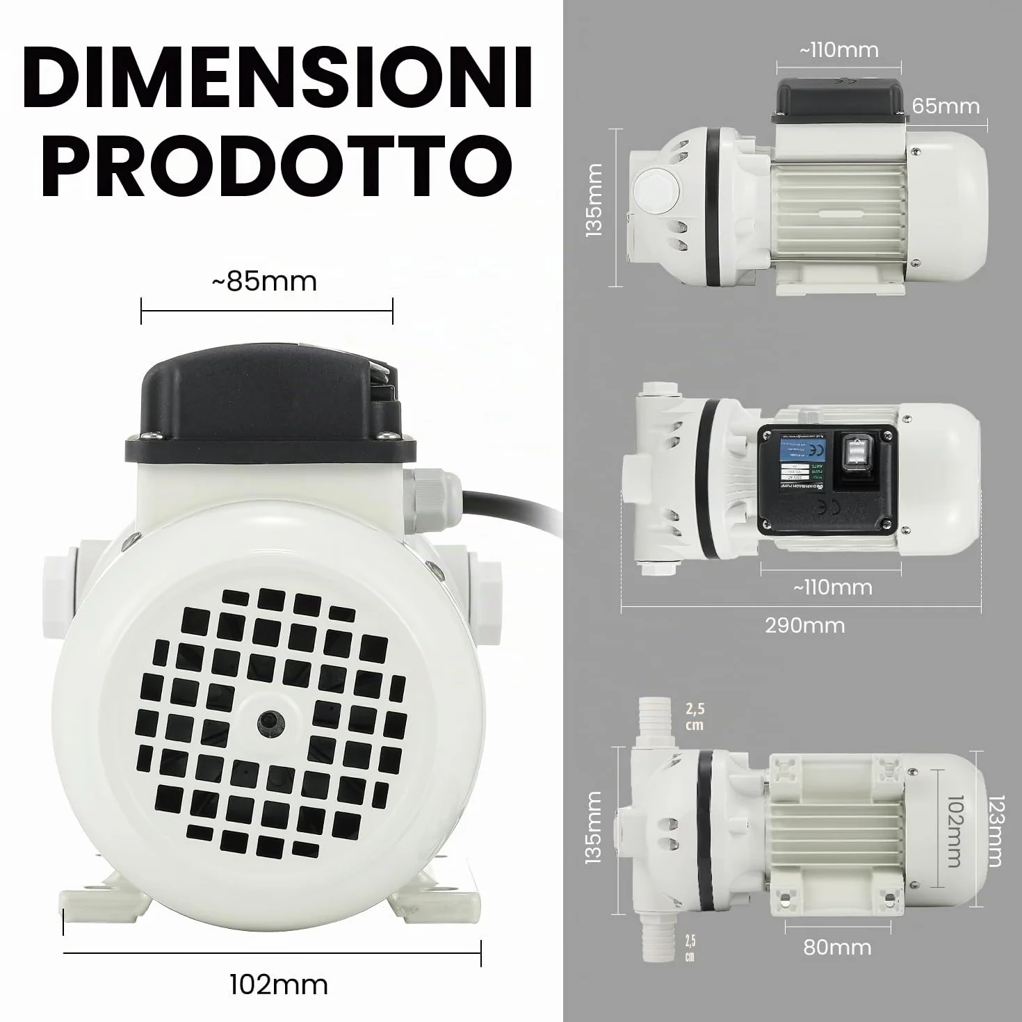 Mxmoonant 220V AC Pompa a Membrana Multi-liquido, 25 Psi, 1,7 Bar, 400W, 40 Lpm/min, Autoadescante, Avvio/Arresto con un Solo Tocco, per Gasolio,DEF, ADblue, Urea, Bevande