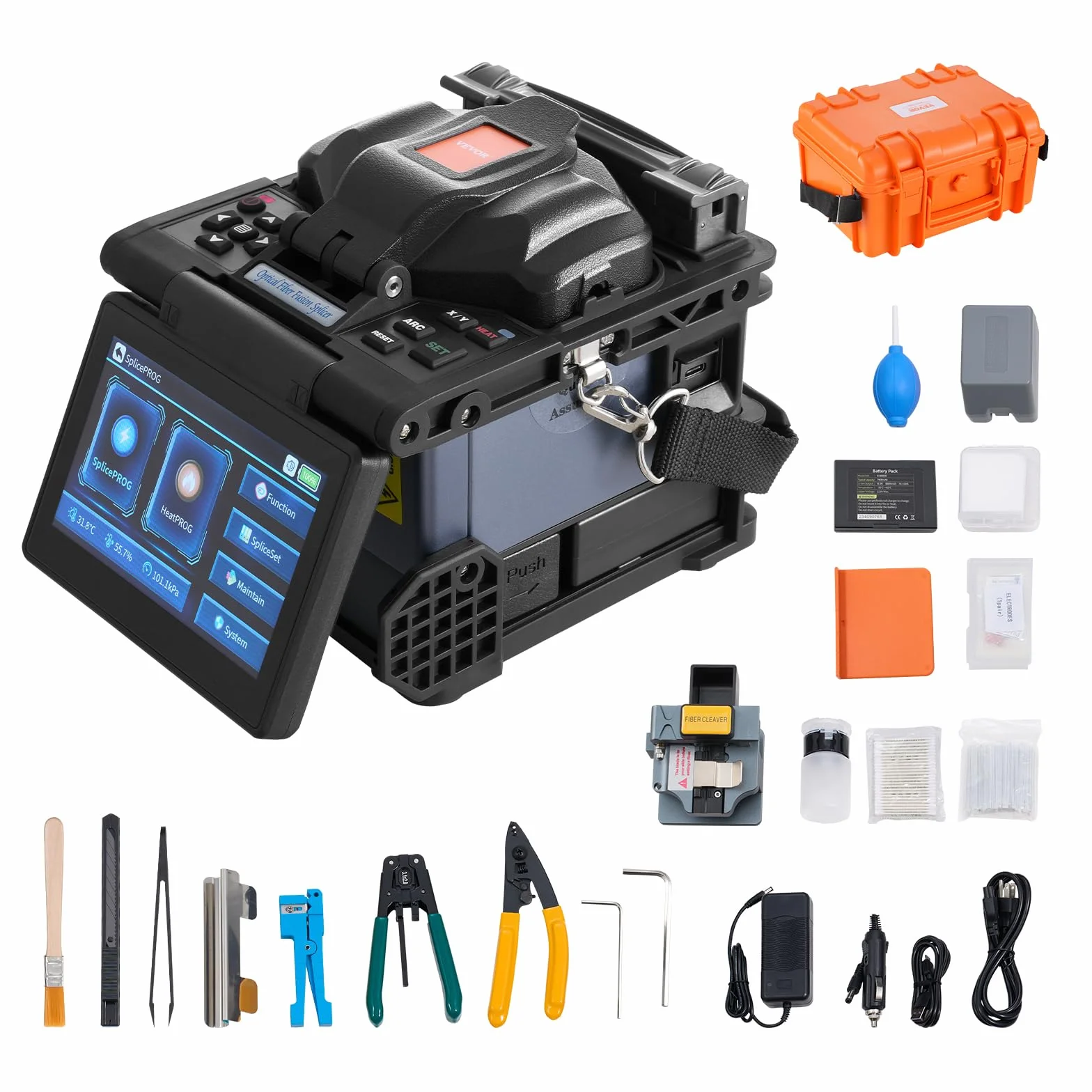 VEVOR Giuntatrice a Fusione di Fibra 6 Motori con Allineamento del Nucleo, Giunzione 6s e Riscaldamento 13s, Macchina Giuntatrice per Fibra con LCD Screen 12,7 cm, Batteria 7800 mAh per SM MM DS NZDS