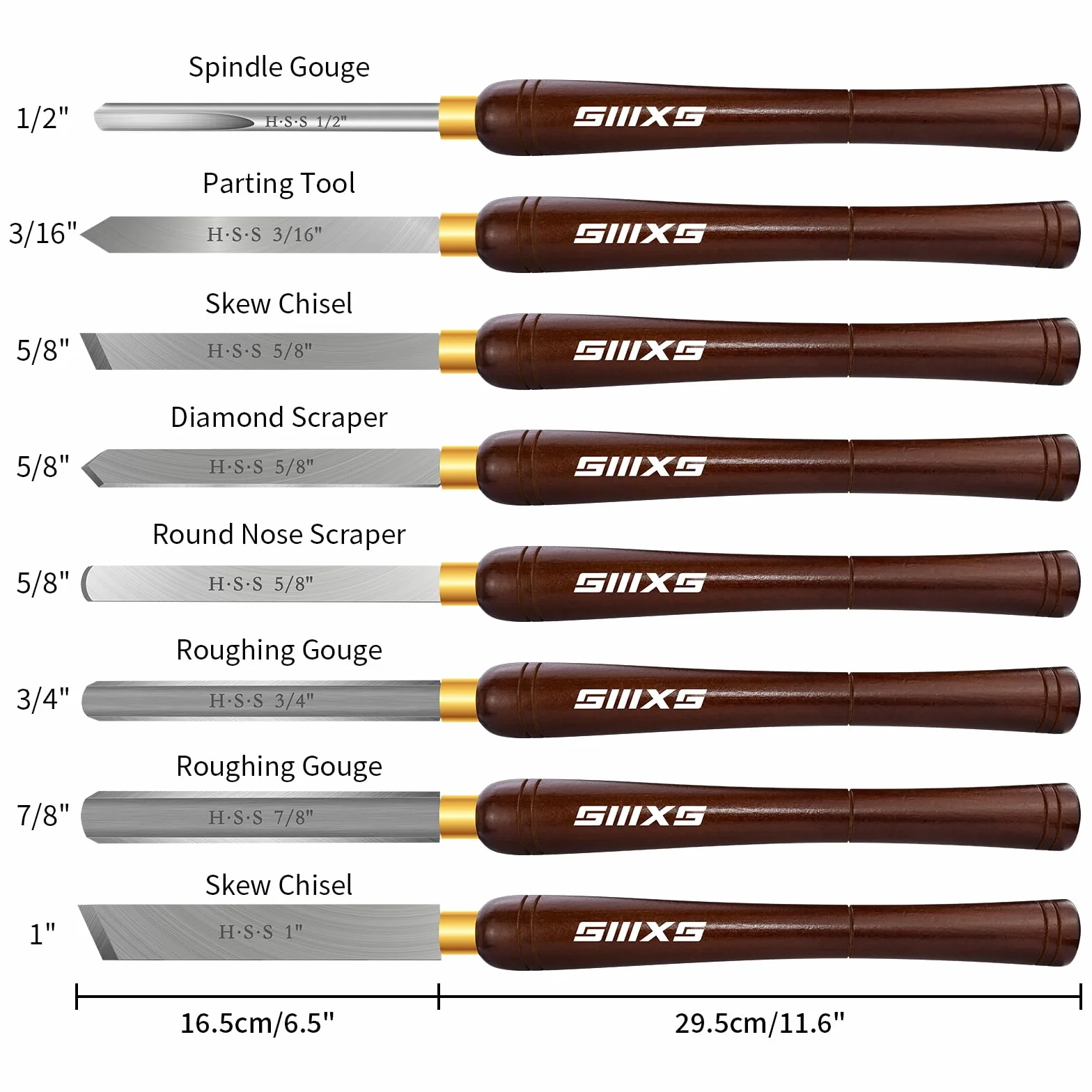 Kit di scalpello per tornitura in legno HSS 8 pezzi con manico in faggio