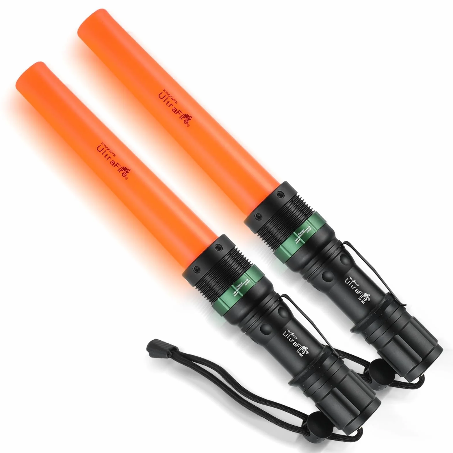 ULTRAFIRE Confezione da 2 torce a LED da 11 pollici, 3 modalità, torcia tattica, 250 lumen, asta di sicurezza per il controllo del traffico, aeroporto, guida auto, UF-303
