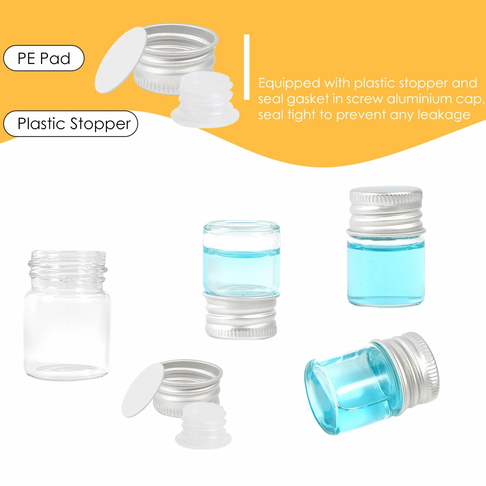 Fiale di Vetro 5 ml con Tappi a Vite e Plastica, Flacone Campione Liquido Trasparente, 50 Pezzi