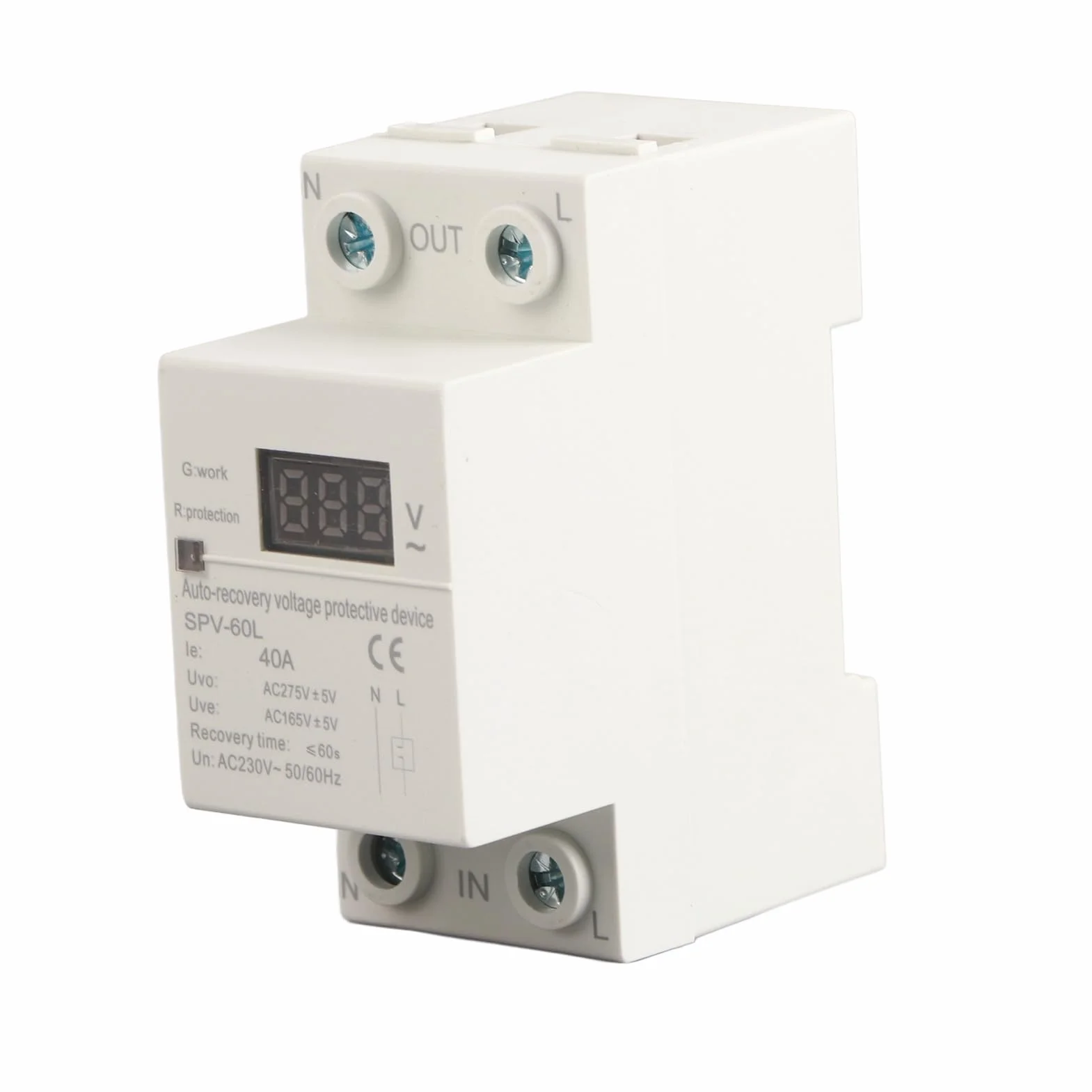 220V 40A Monofase Automatico Dispositivo di Protezione da Sovratensione e Sottotensione con Display, Guida DIN