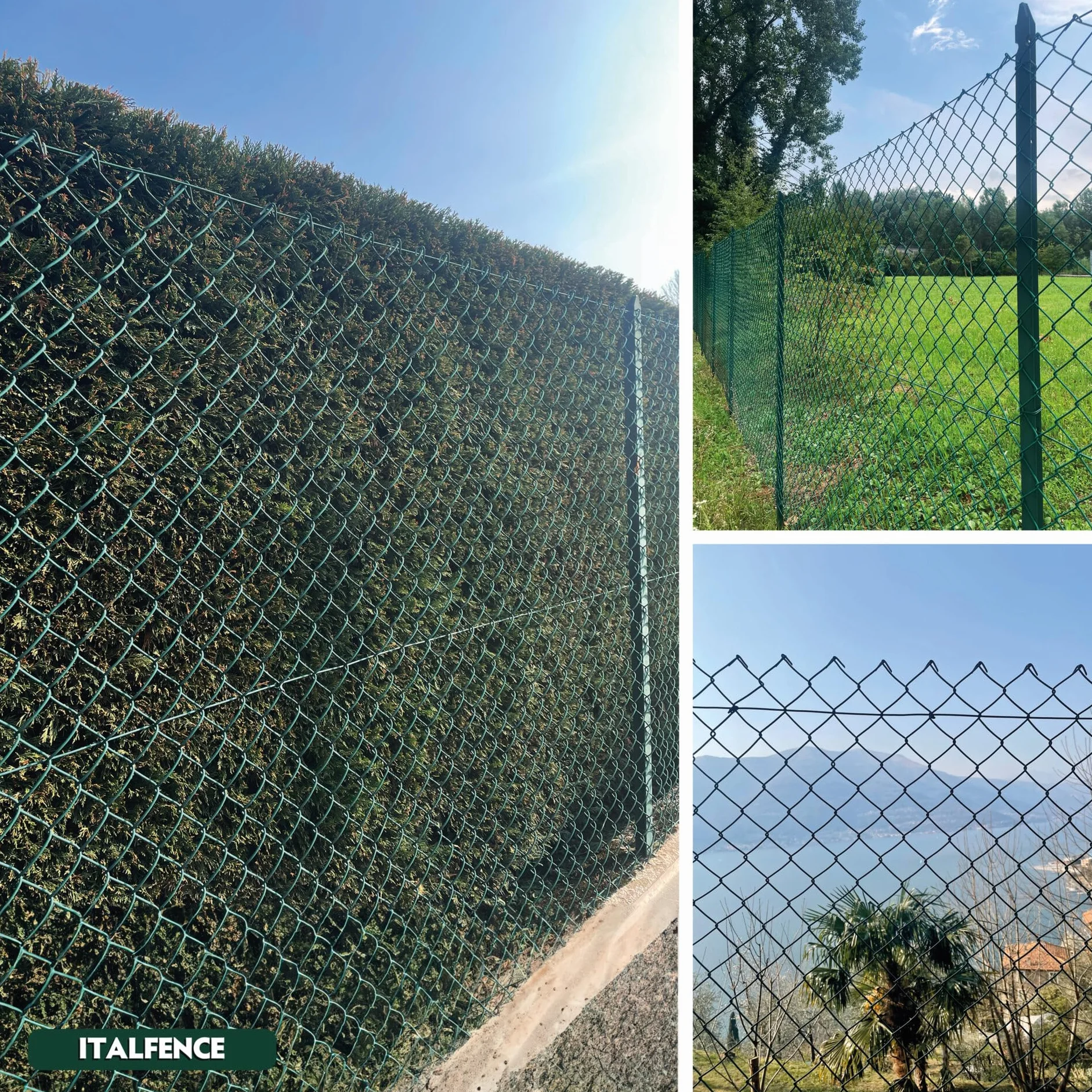 Rete metallica plastificata romboidale a maglia sciolta per recinzione con filo per tensione, filo per legature e tendifili, 25m (Tutte le altezze) [Ø2,70mm, 125cm]