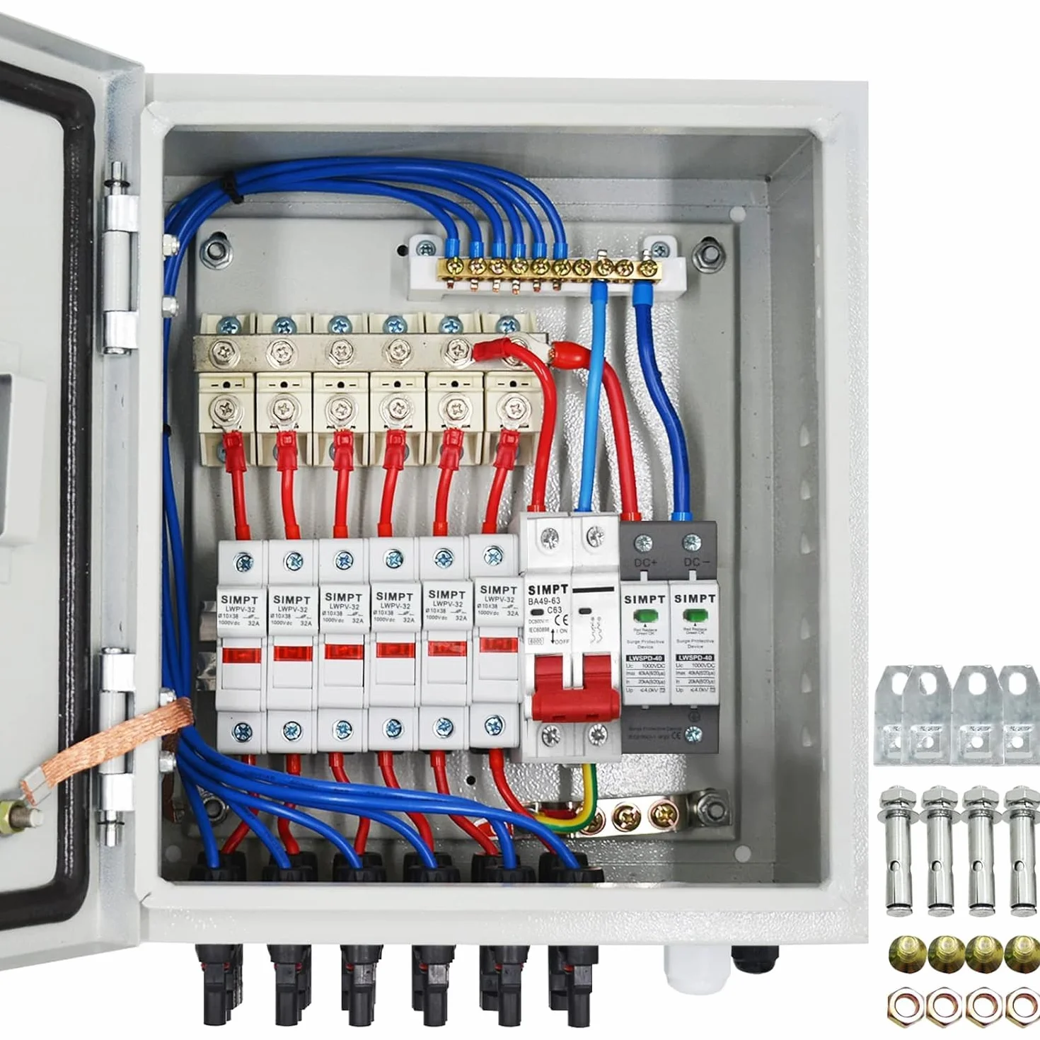 Scatola di Giunzione Fotovoltaica a 6 Cavi e Interruttore Automatico da 63 A per Impianto Solare e Sistema Solare Off-Grid, Scatola di Giunzione Solare per Impianto Solare a Griglia