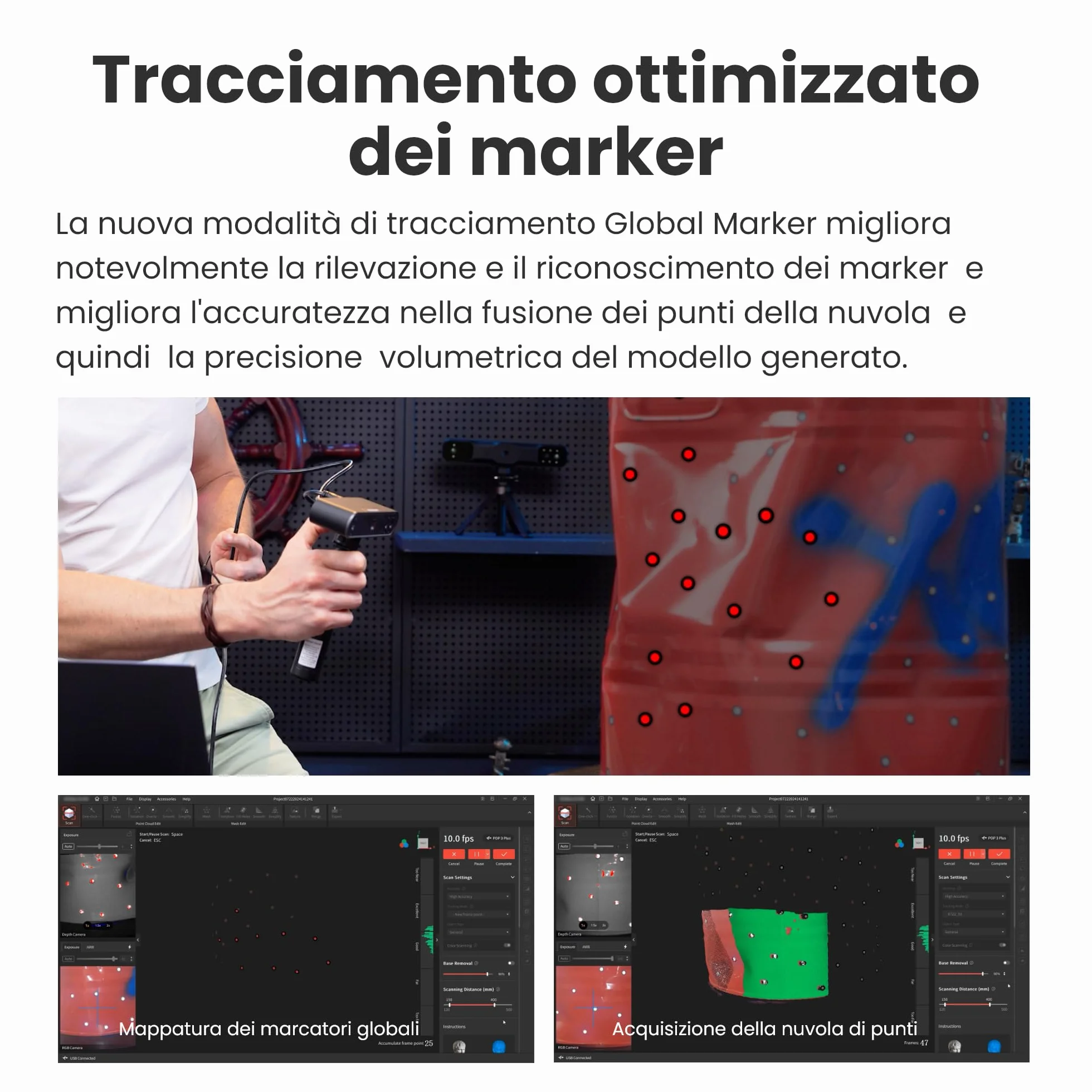 Revopoint Scanner 3D portatile POP 3 Plus per stampa 3D, Precisione da 0,04 mm, Scansione a colori per oggetti di media dimensione, Compatibile con Android/iOS/Win10 e 11/macOS, Standard