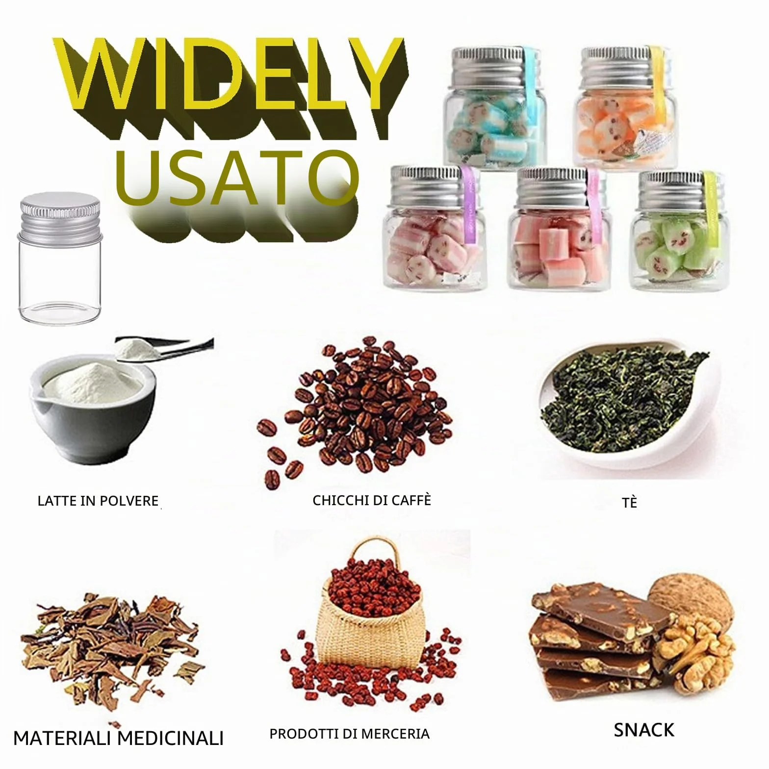 Bottiglie di Vetro 15ml con Tappo in Alluminio per Campioni, Spezie e Feste