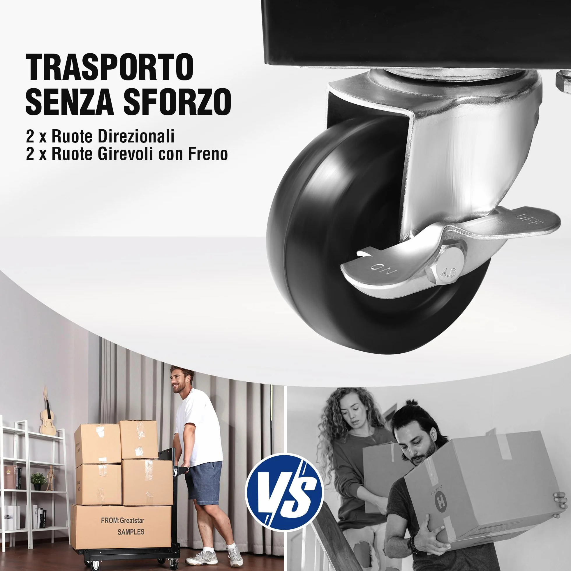 WORKPRO 3-IN-1 Carrello Porta Attrezzi con Ruote Portatutto a 3 Ripiani, Carrello Officina multifunzione carico di 135 kg con 4 Ruote (2 con Freno) Ideale per garage, magazzini, uffici, cucine