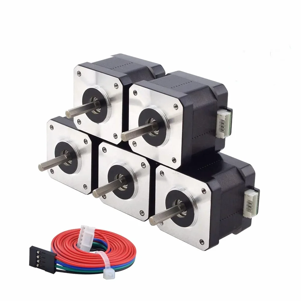 STEPPERONLINE Motore passo-passo 5 pezzi Nema 17 bipolare 42Ncm 1.5A 42x42x39mm 4 fili con cavo da 1 m e connettore per stampante 3D/fresatrice CNC, nero