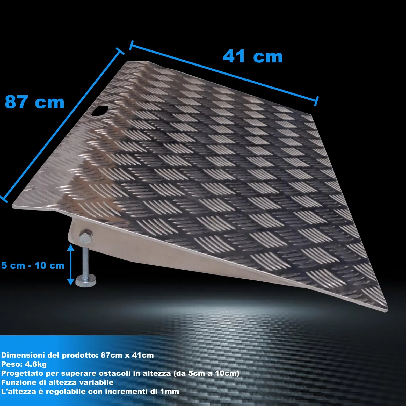 Rampa di Soglia Alluminio Anodizzato Rigida Piattaforma di Carico Altezza Regolabile Superficie Antiscivolo 1TR90