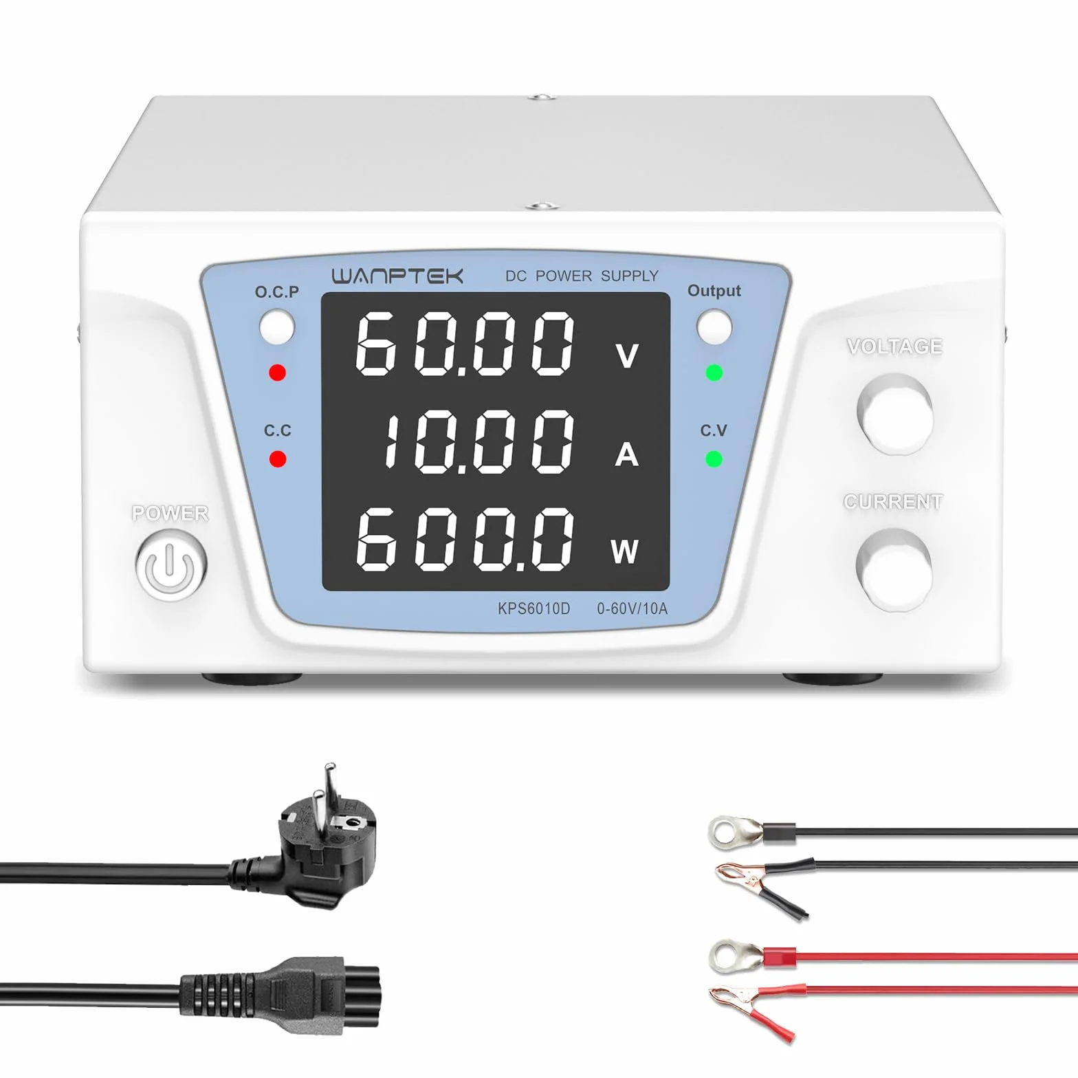 Alimentatore da Laboratorio 60V 10A 600W, Alimentatore da Banco DC Regolabile ad Alta Potenza, Display LED 4 Cifre ad Alta Precisione, Controllo Encoder e Pulsante Output