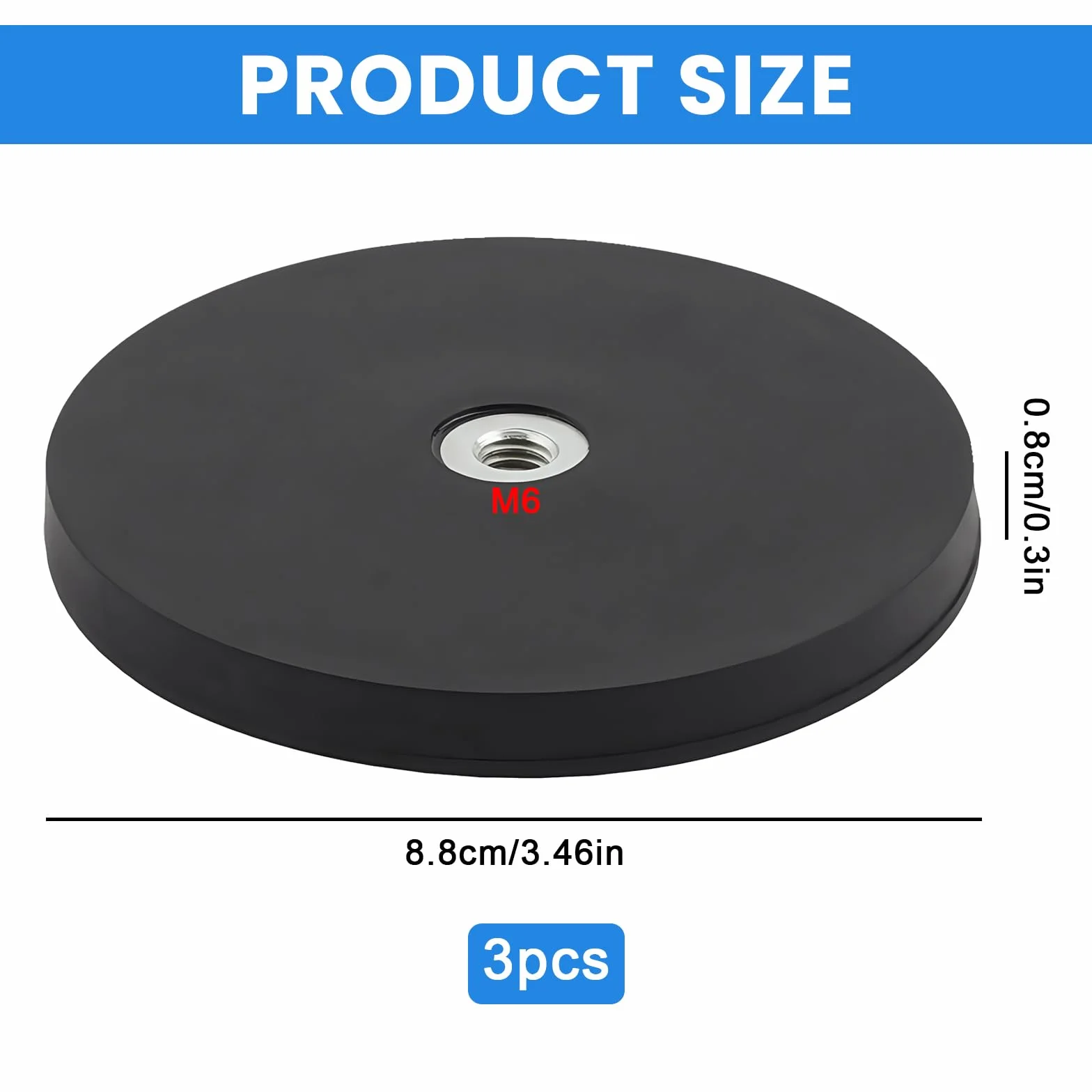 Magneti al neodimio gommati Ø 88 mm filettatura esterna M6 forza adesiva 30 kg magnete avvitabile