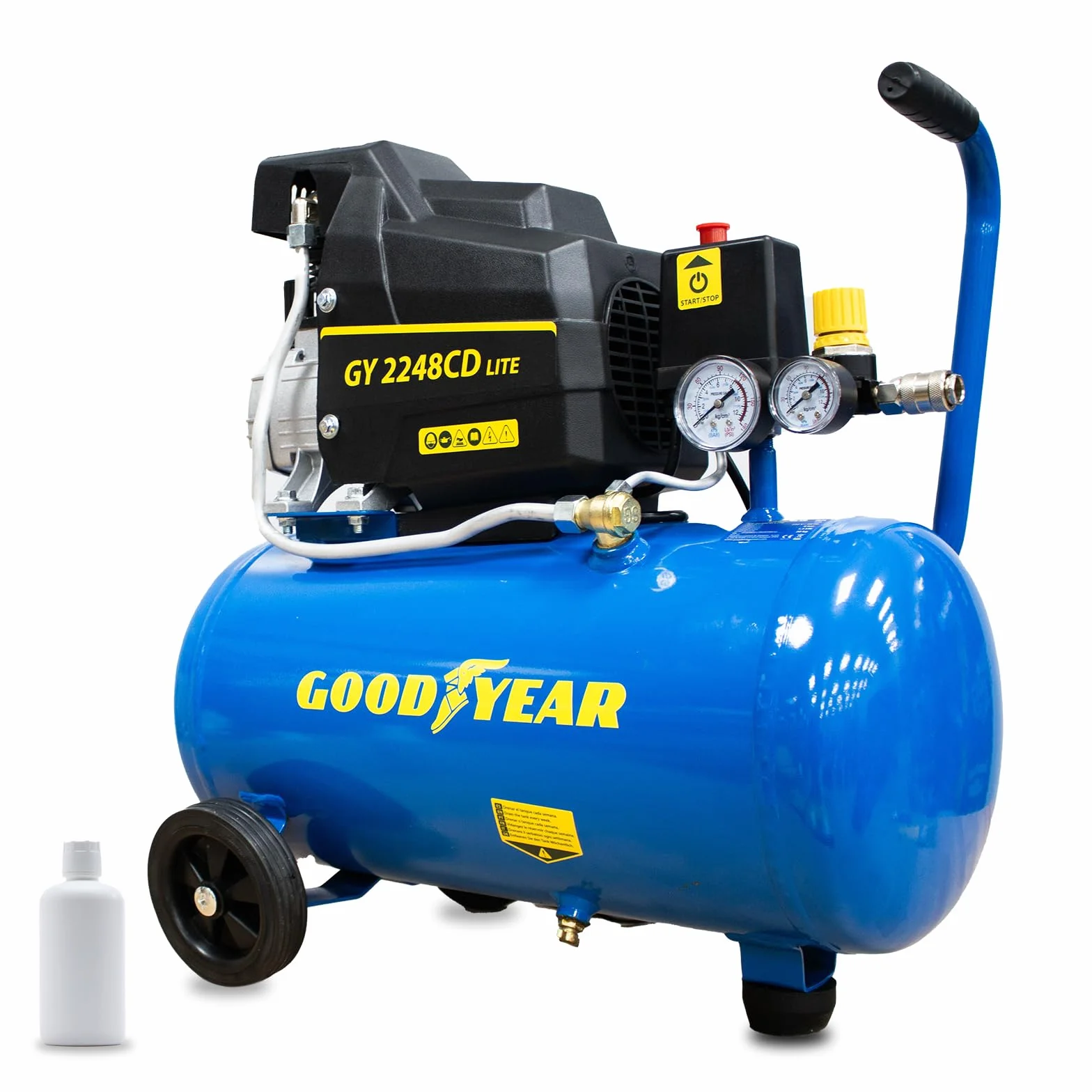 Goodyear - Compressore d'aria elettrico con motore a induzione, 24 litri, 2 CV, 230 V - 50 Hz. Portata del compressore: 165 litri/minuto. 2.800 giri/minuto. Pressione nominale: 8 bar. 97 dB