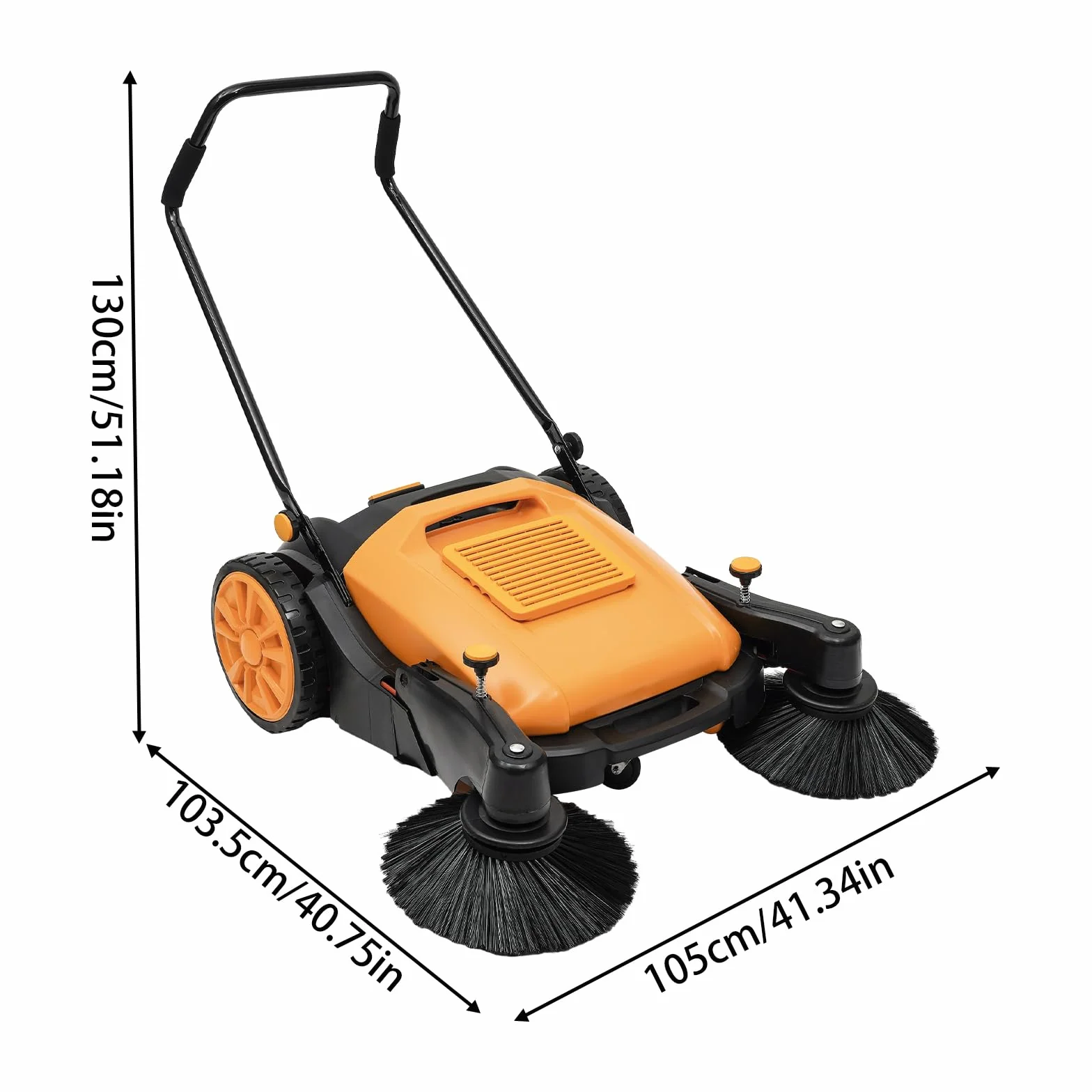 Spazzatrice manuale 105 cm, 3680 m²/h, ecologica e silenziosa, contenitore per polvere da 55 l, manico regolabile, per cortile, officina, strada e magazzino