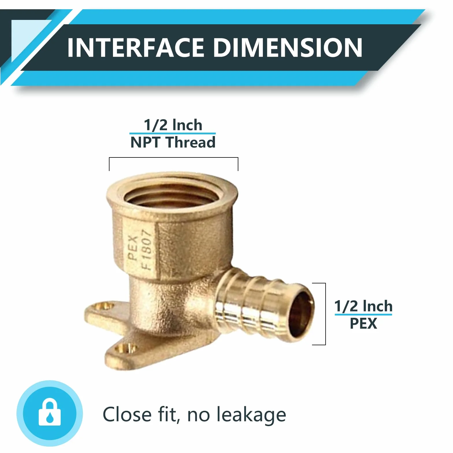ASTM F1807 - Confezione da 20 raccordi PEX, 1/2" x 1/2" femmina filettati NPT a gomito per orecchio a goccia, raccordi a crimpare in ottone, per tubi PEX idraulici