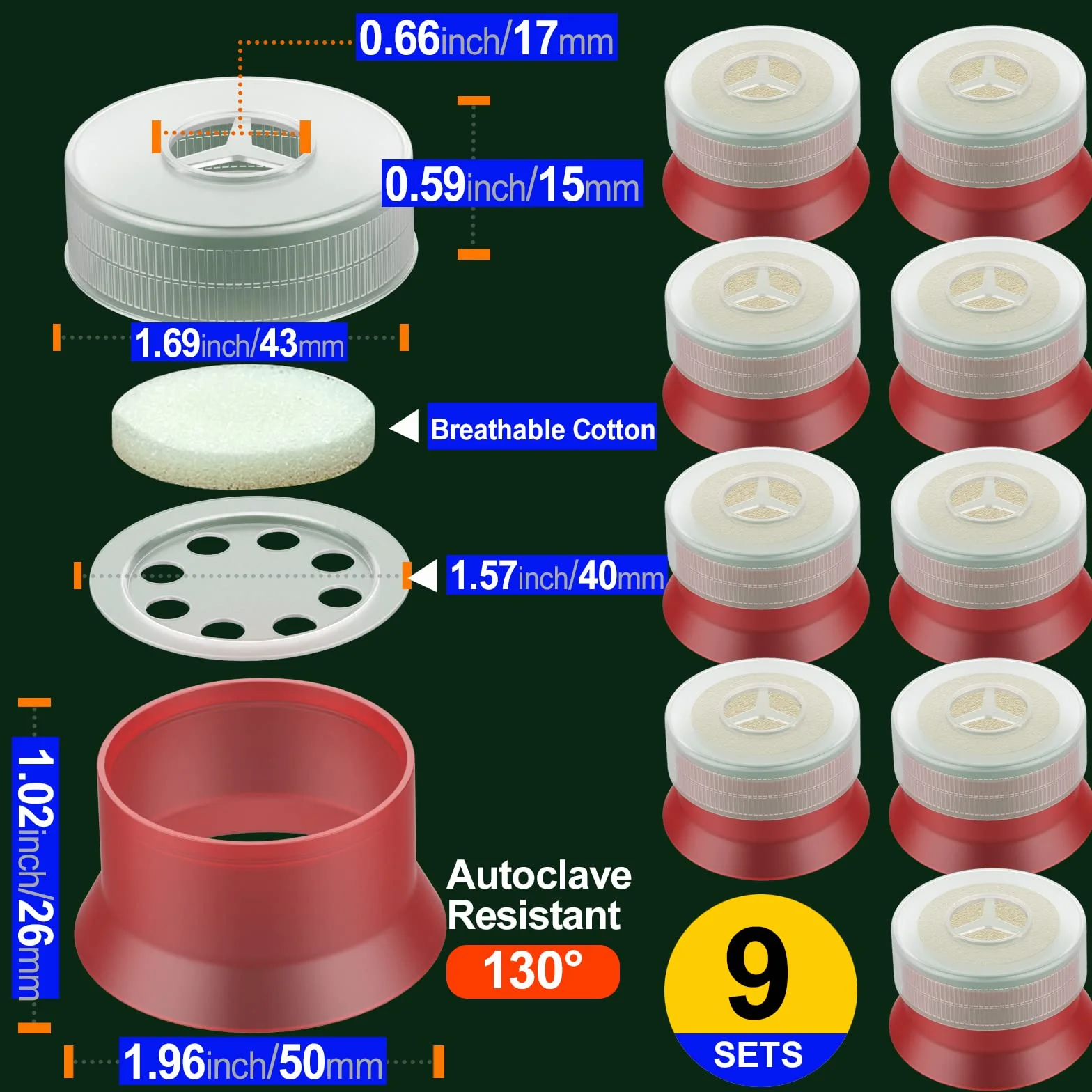 Biomed Solutions Tappo e anello per coltivazione funghi filtri cotone 40 mm confezione da 9