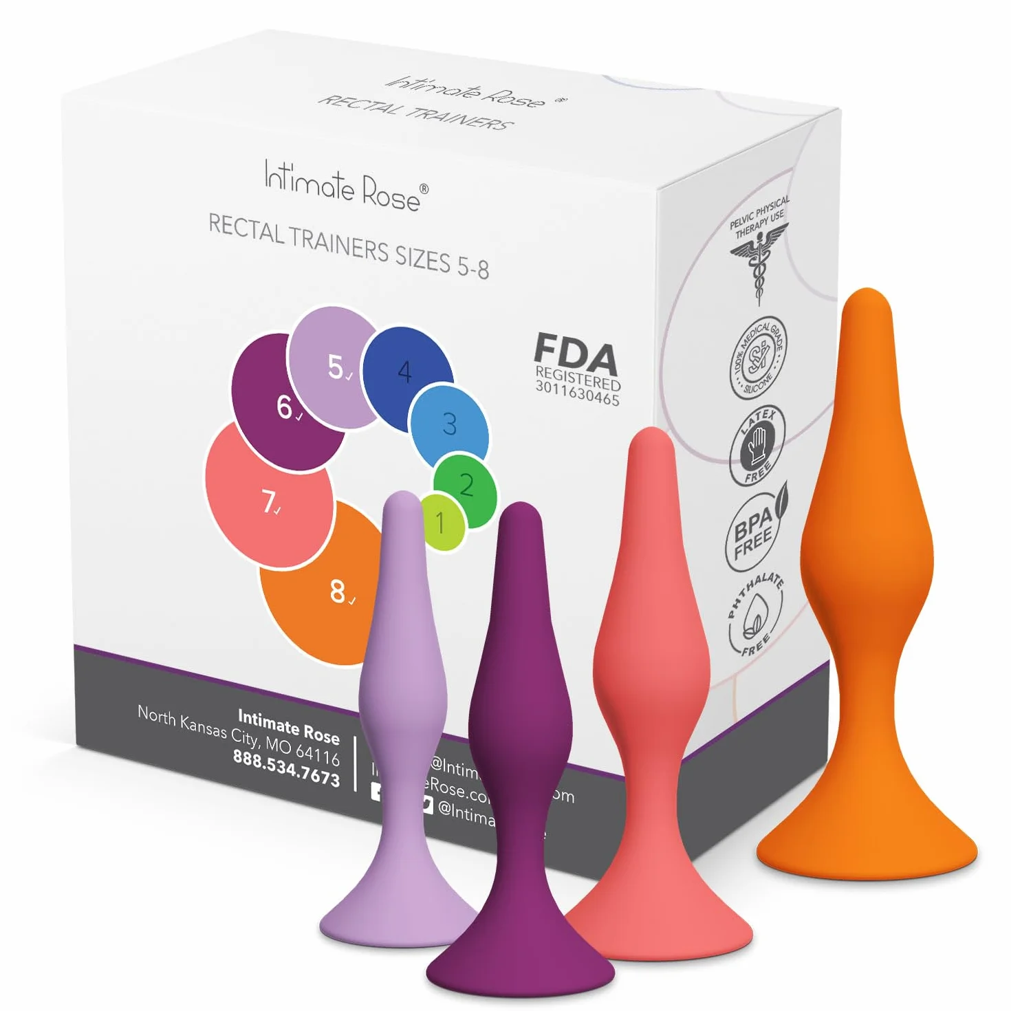 Set di dilatatori rettali per uomini e donne, strumento per terapia del pavimento pelvico, silicone di grado medico, confezione da 4, taglie 5-8