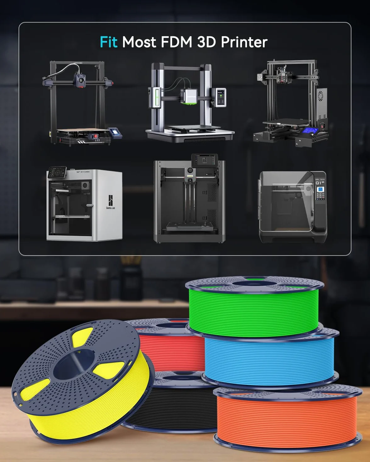 SUNLU Filamento PETG 1.75mm 4kg Nero, 30-600mm/s, 4 Bobine