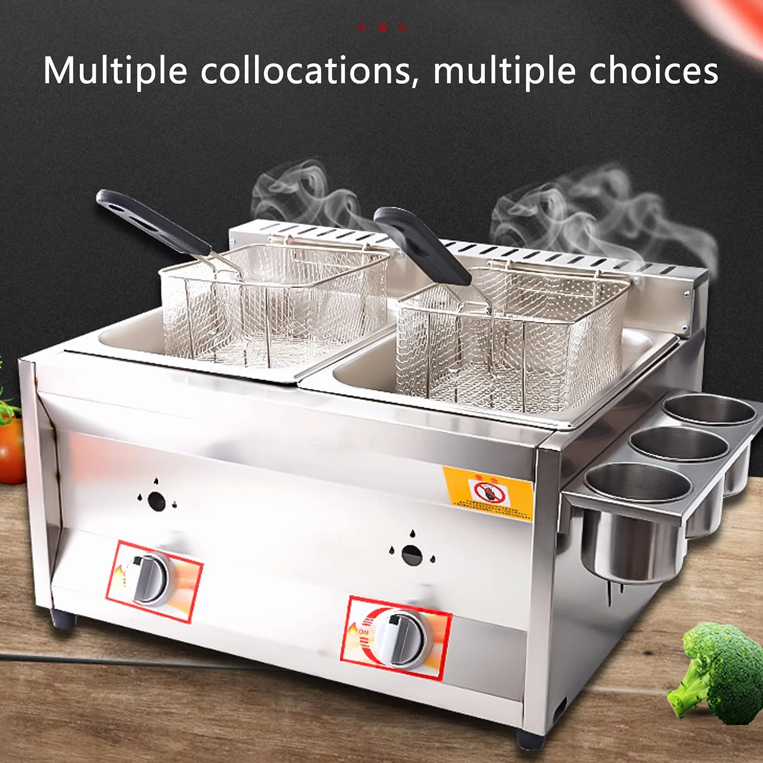 Deep Fryer Friggitrice a Gas a Doppia bombola da 20 Litri, friggitrice a Gas Professionale in Acciaio Inossidabile con Paletta per cestello per friggitrice da Cucina per Cucinare per la Famiglia