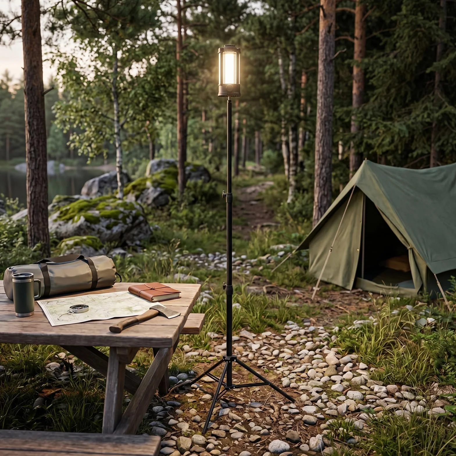 Luocute Luce da Campeggio Ricaricabile con Supporto, 4 Pannelli LED Regolabili 4100LM 6000K Lanterna Portatile Dimmerabile, con Base Magnetica Treppiede per Tenda da Campeggio di Emergenza