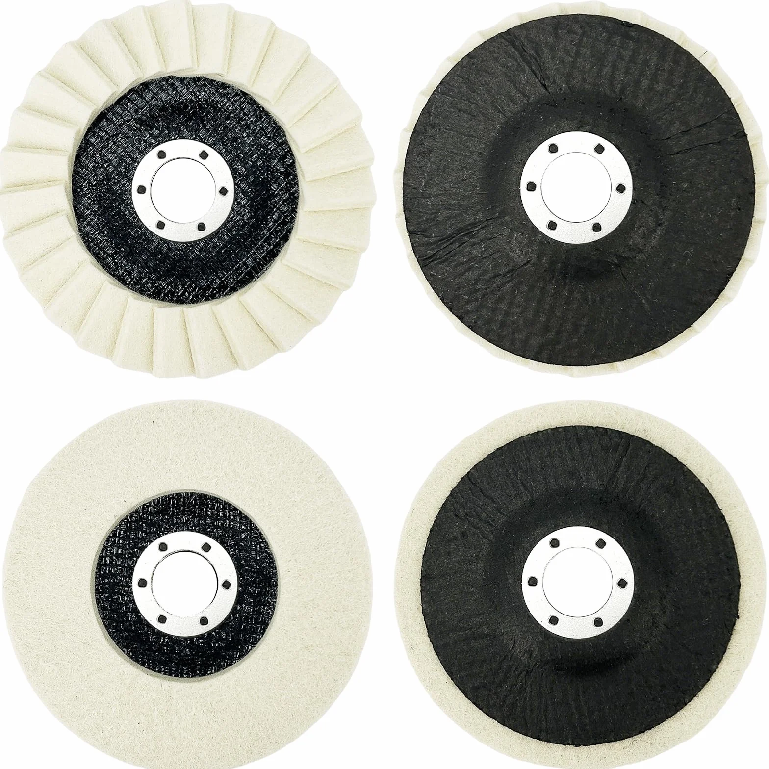 4 pezzi Disco da lucidatura in lana, Ø 125 x 22 mm, pad di lucidatura in lana e feltro, disco sagomato con mandrino, set di spazzole coniche, cono di lucidatura, disco lucidante in feltro, per