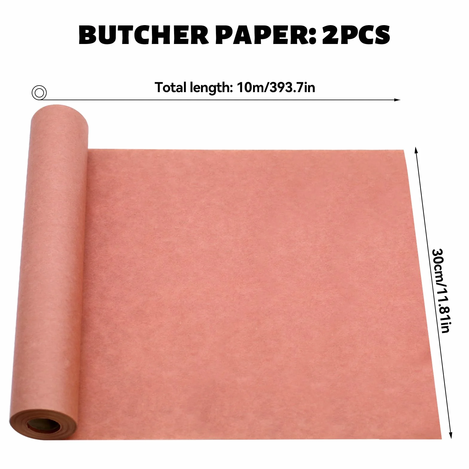 2 Rotoli Carta da Macellaio Rosa Rotolo da 10 m, Carta Kraft per BBQ, Butcher Paper BBQ, larghezza 30 cm, per Risultati di Cottura Perfetti per BBQ Smoker Grill, SKZ-01