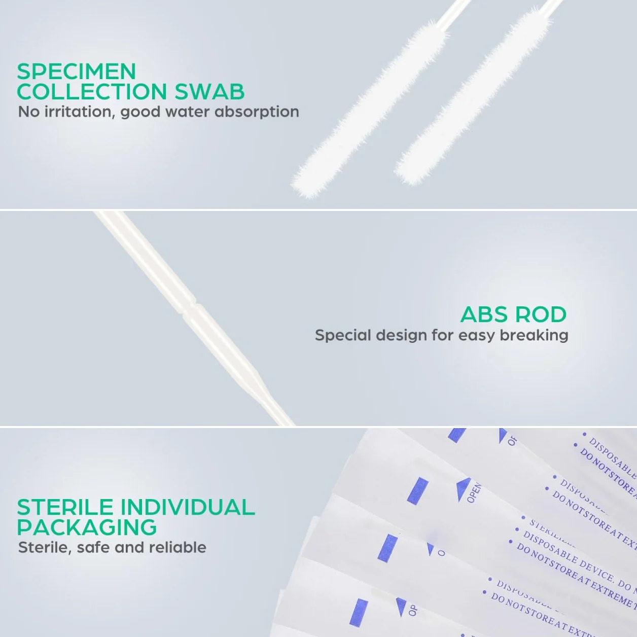 iplusmile Tamponi nasofaringei sterili, con punta in cotone, applicatori in nylon, 20 pezzi