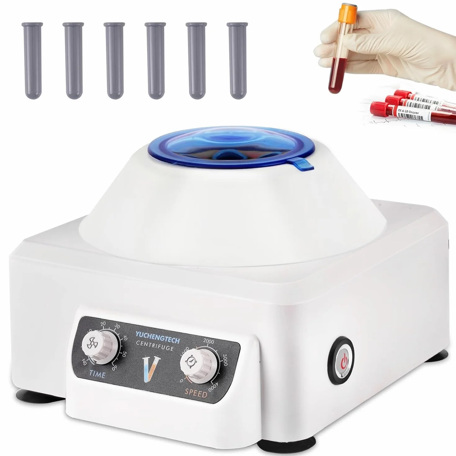 YUCHENGTECH Centrifuga da Laboratorio da Tavolo Centrifuga a Bassa Velocità 10ml x6 4000 Giri/min 0-60 Min Tempi 1685XG per Provette da Centrifuga 5/7/10ml 220V 23x26x17cm 1.7kg