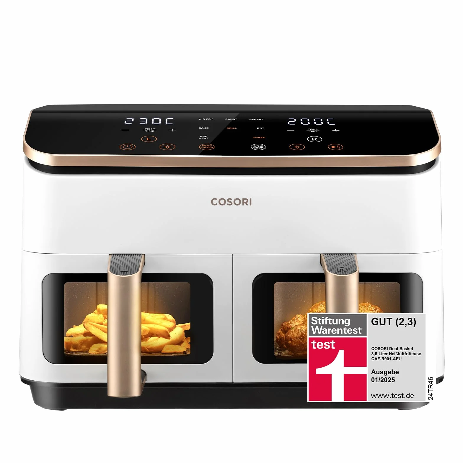 COSORI Airfryer, vincitore del test Stiftung Warentest, friggitrice ad aria calda 2 camere con finestra di visualizzazione, interno in metallo riduce il contatto in plastica