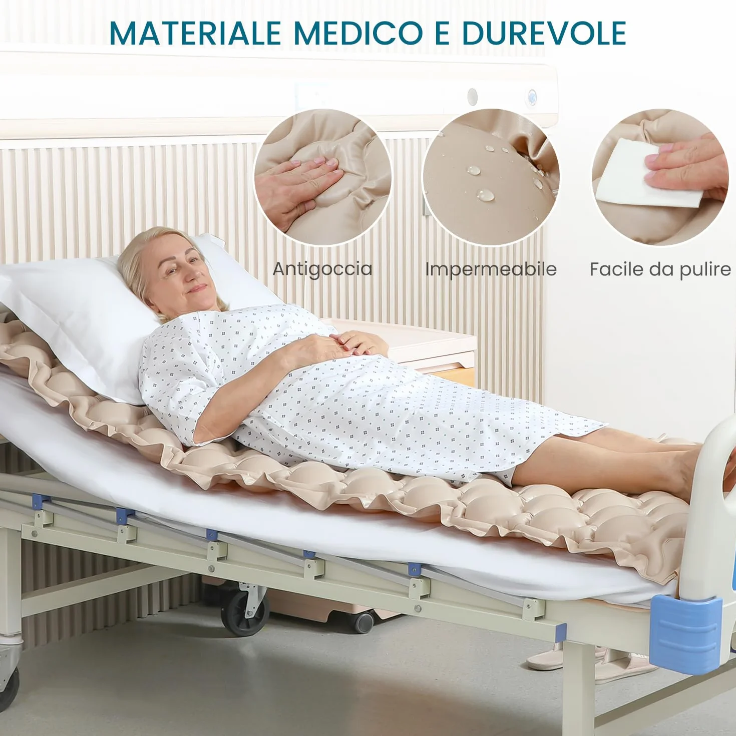 Kekoy Materasso antidecubito pressione alternata, pompa silenziosa, impermeabile, previene piaghe decubito grado I, per ospedali, case, letti ospedalieri, 200x90 cm