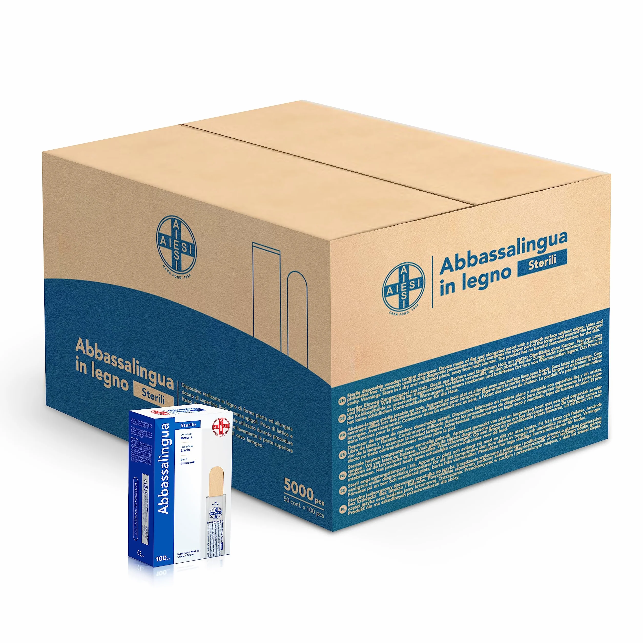 AIESI® Abbassalingua in legno monouso STERILI (5000 pezzi)