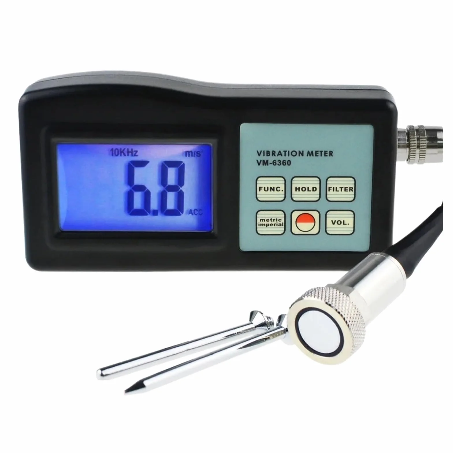 Misuratore di vibrazioni, vibrometro, Misuratore di vibrazioni digitale, vibrometro, analizzatore di prova 10 Hz-10 kHz, misura accelerazione, velocità, spostamento, giri al minuto, frequenza Misurazi