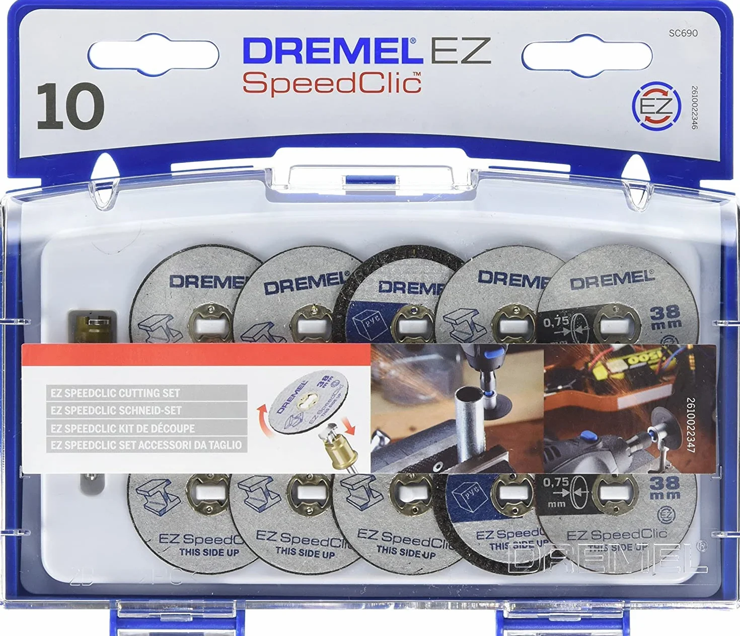 Dremel 2615S690JA EZ SpeedClic Set di Accessori, 10 Dischi da Taglio e 1 Perno EZ SpeedClic [Classe di efficienza energetica A]