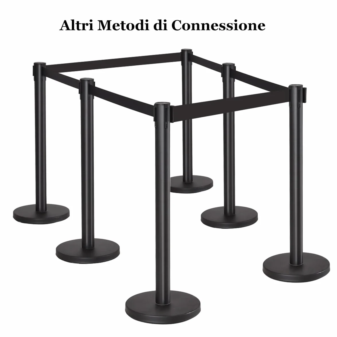 GYMAX Set di 4 Paletti per la Fila d'Attesa Neri con Corda Nera, Paletti di Guida Neri Retrattili con Cintura Retrattile di 2M, Paletti di Separazione Retrattili, Fila d'Attesa, Nero