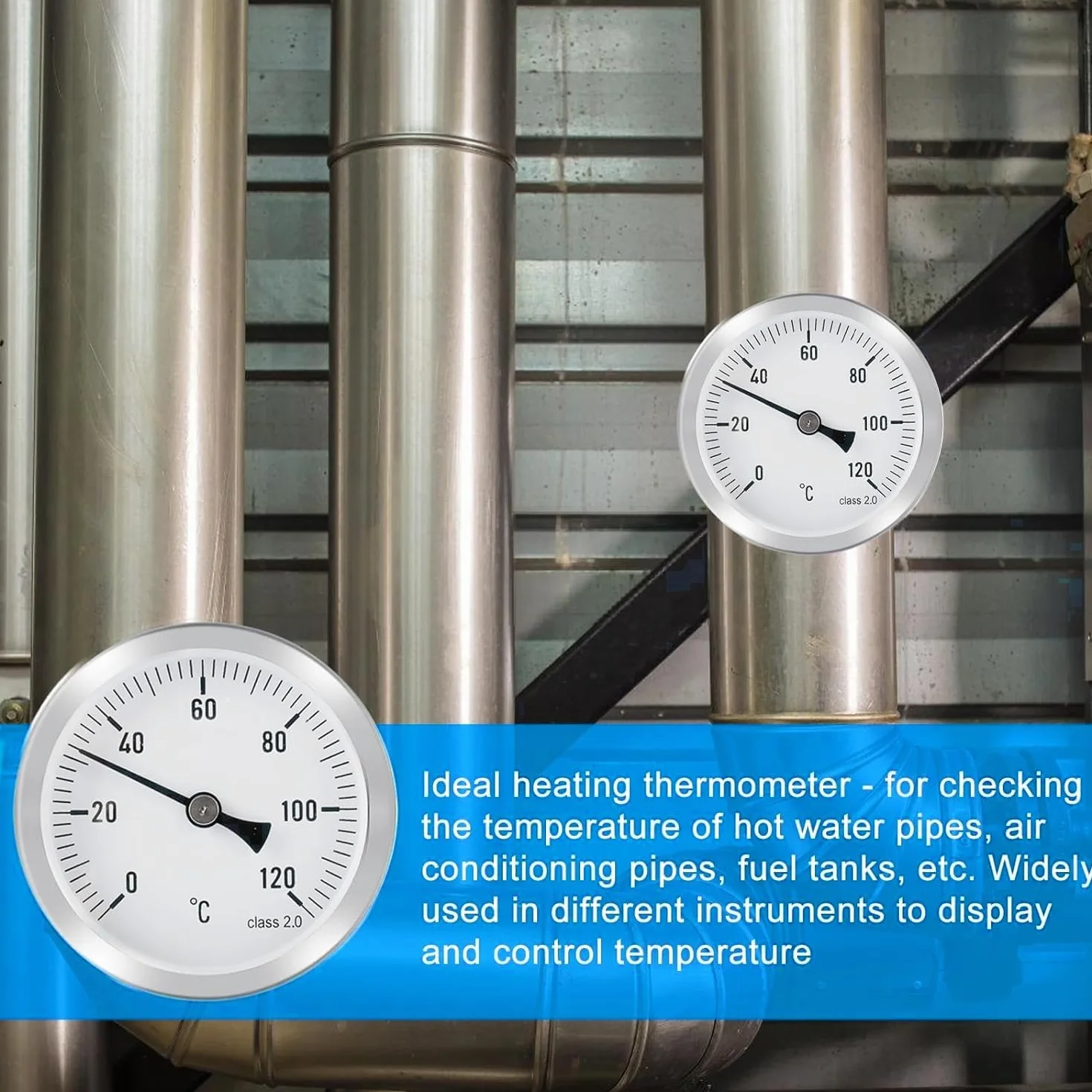 Termometro, tubo di riscaldamento 0-120C, 63 mm, termostato per radiatore, per la regolazione della temperatura su tubi del radiatore, con contatto bimetallico in acciaio e superficie in