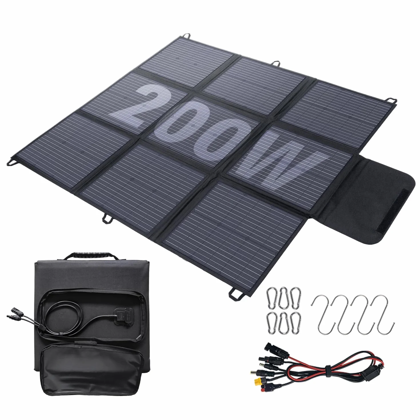Pannellosolare pieghevole da 200 W, cavo da 3 m, caricatore IP67, impermeabile e antipolvere, alta efficienza di conversione 22%, portatile, alimentazione solare