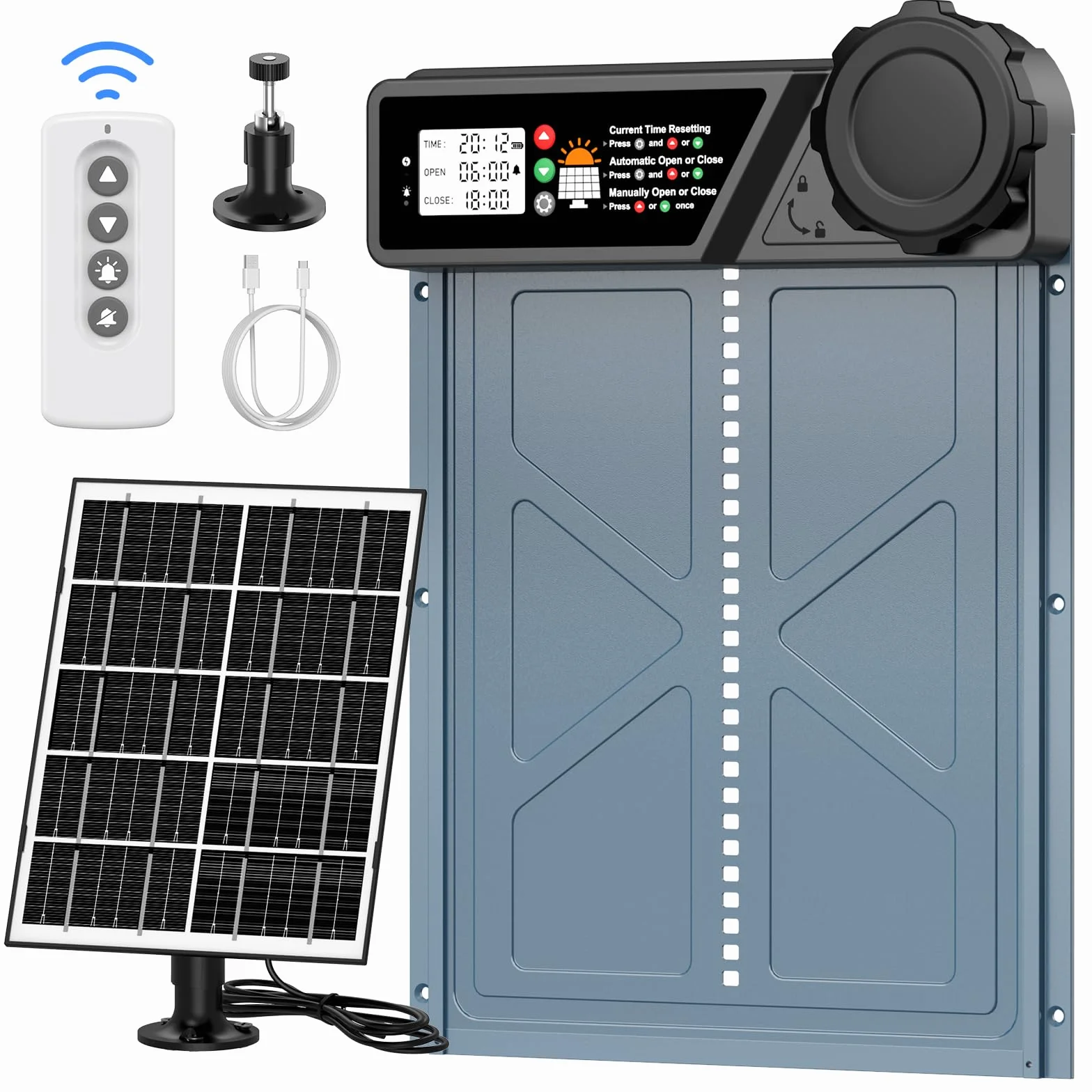 CHAMUTY Grande lembo automatico per pollo, a energia solare, con timer, pannello solare da 7 W, display LCD, telecomando, porta automatica pollaio, protezione antibloccaggio